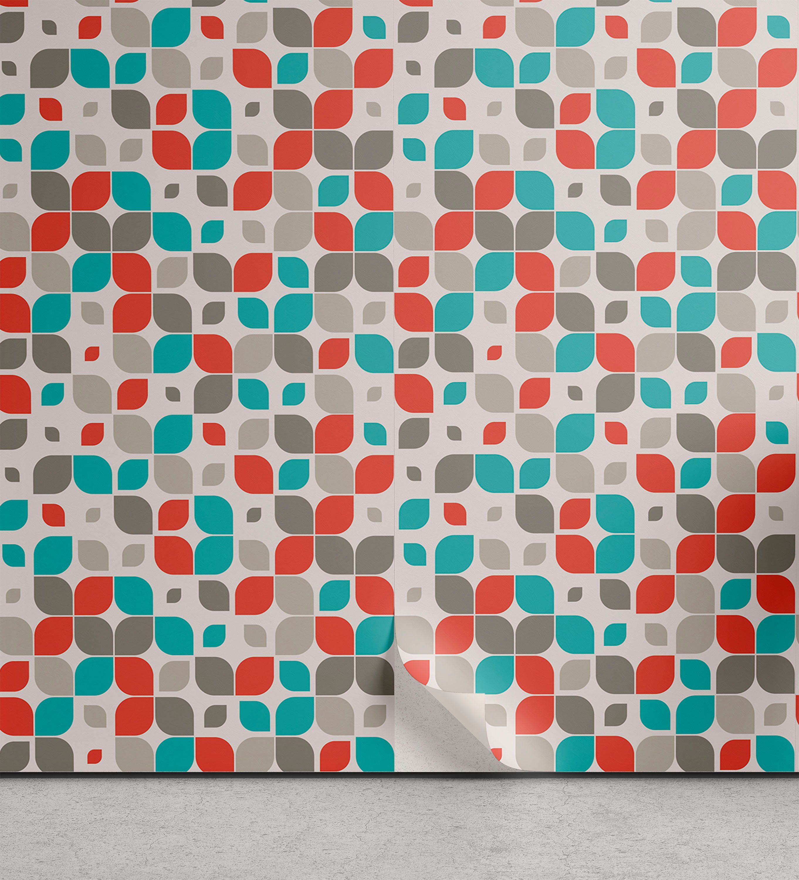 Abakuhaus Vinyltapete selbstklebendes Wohnzimmer Küchenakzent, Retro Abstrakte Mosaik-Blumen