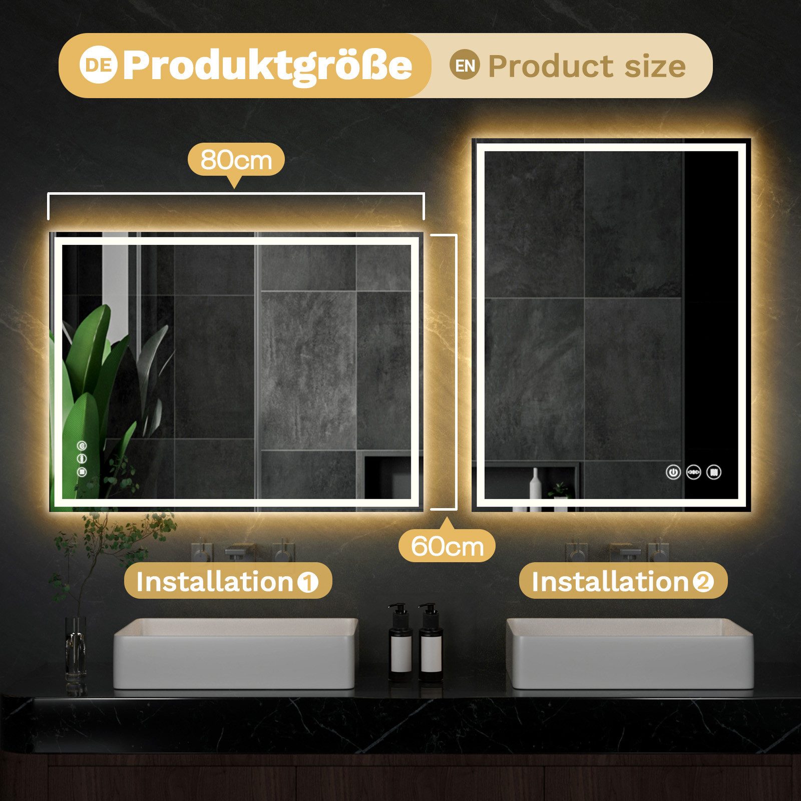 Yorbay Badspiegel Badspiegel mit Beleuchtung, LED Knopfschalter, Antibeschl günstig online kaufen