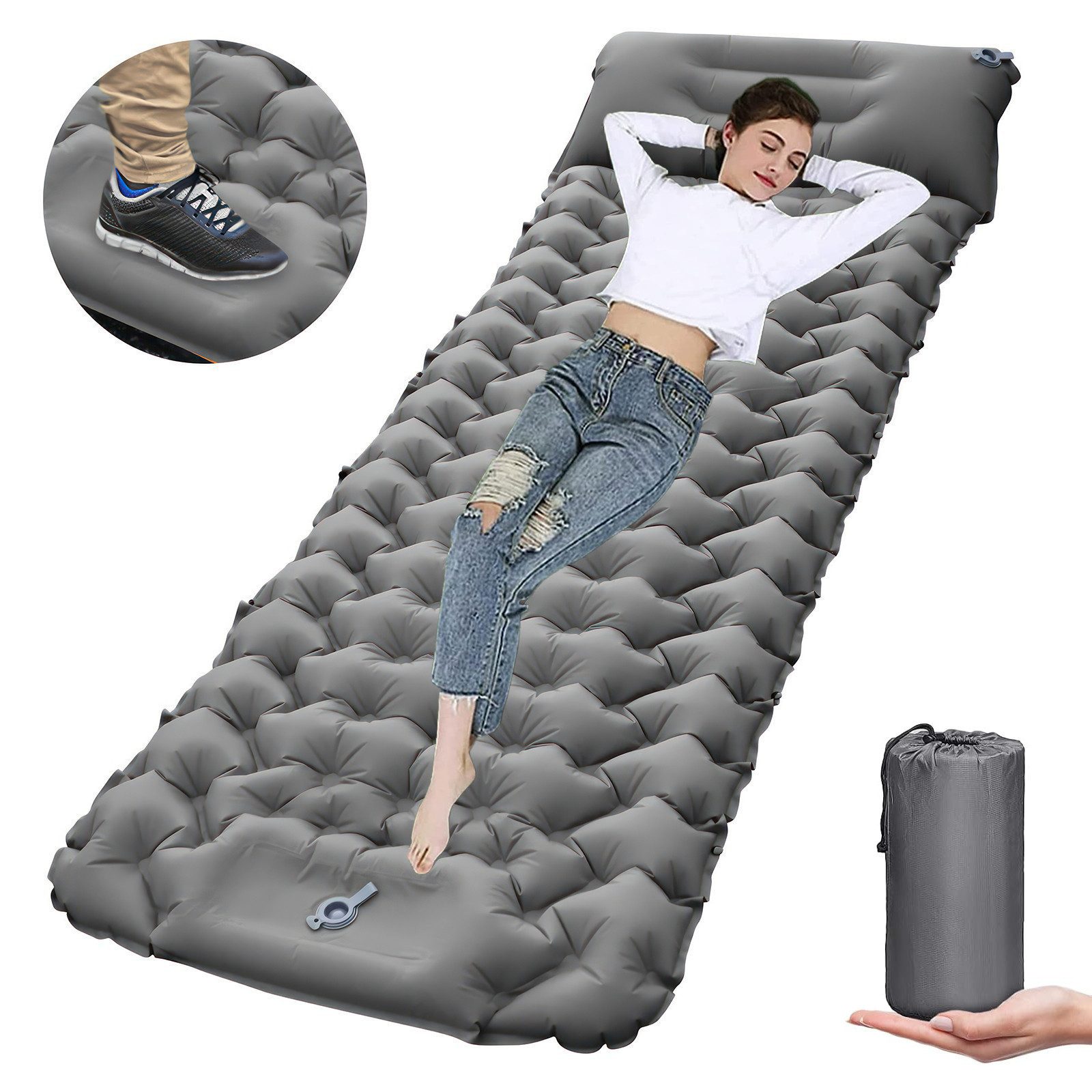 BlingBin Isomatte Selbstaufblasend 5CM Verdicktes Luftmatratze Selbstaufblasend, (1er Set, 1-tlg., 193 x 68 x 8 cm), mit Fußpumpe und Tragetasche für Outdoor, Camping, Reisen, Wandern