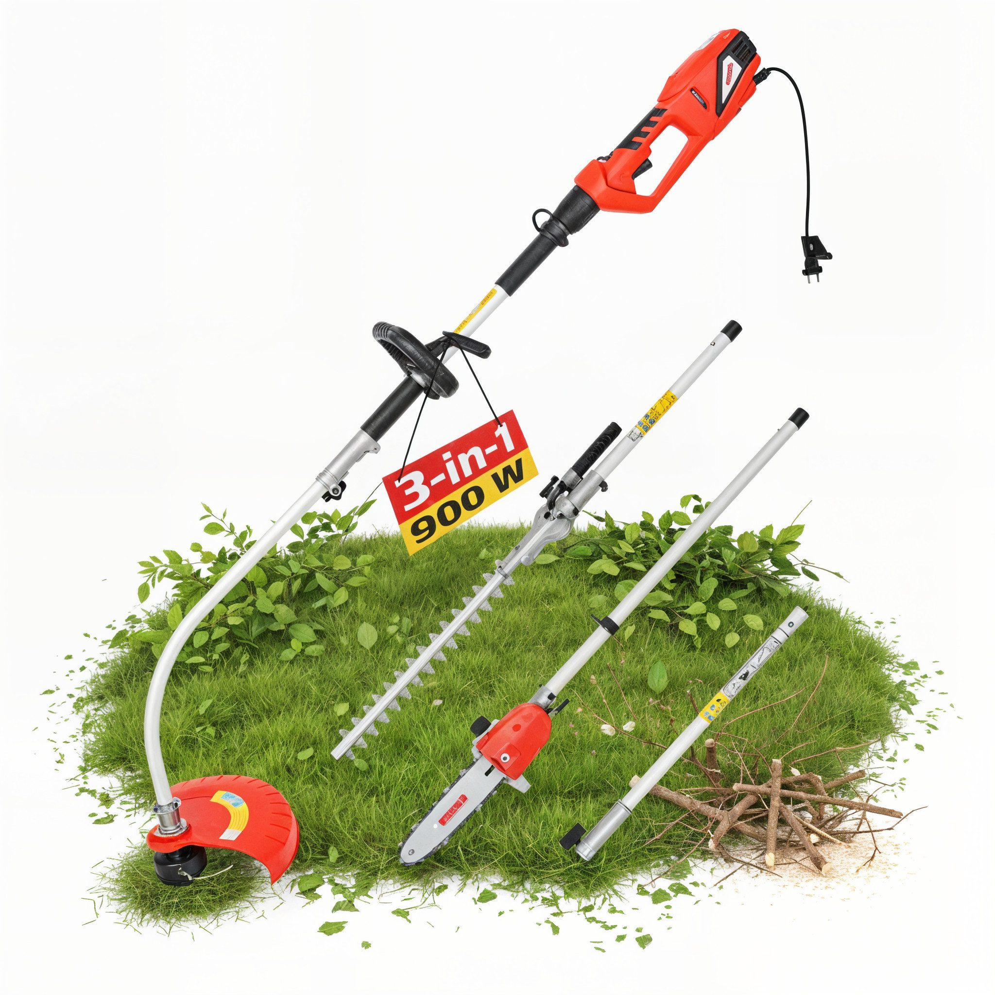 Hecht Elektro-Motorsense 3in1 Heckenschere Hochentaster Rasentrimmer, 900W, günstig online kaufen