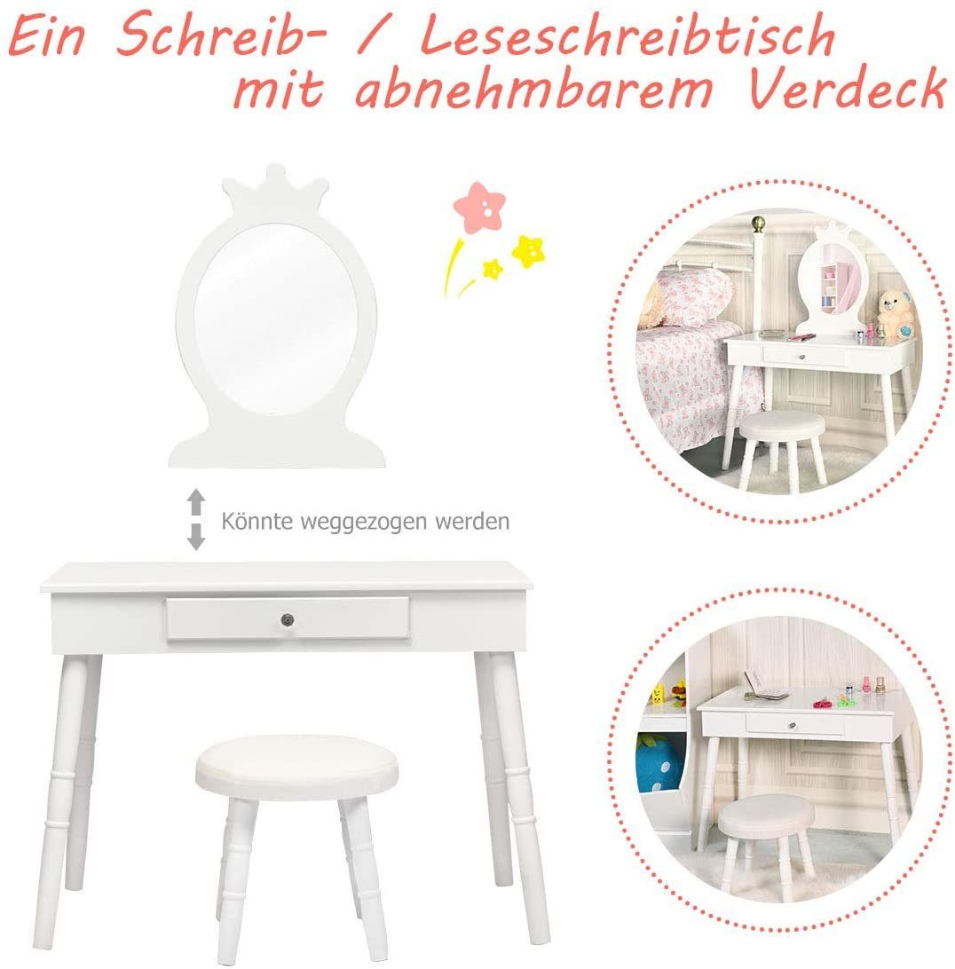 Schminktisch, & mit Weiß Schublade & COSTWAY Hocker Spiegel Kinder, abnehmbarem