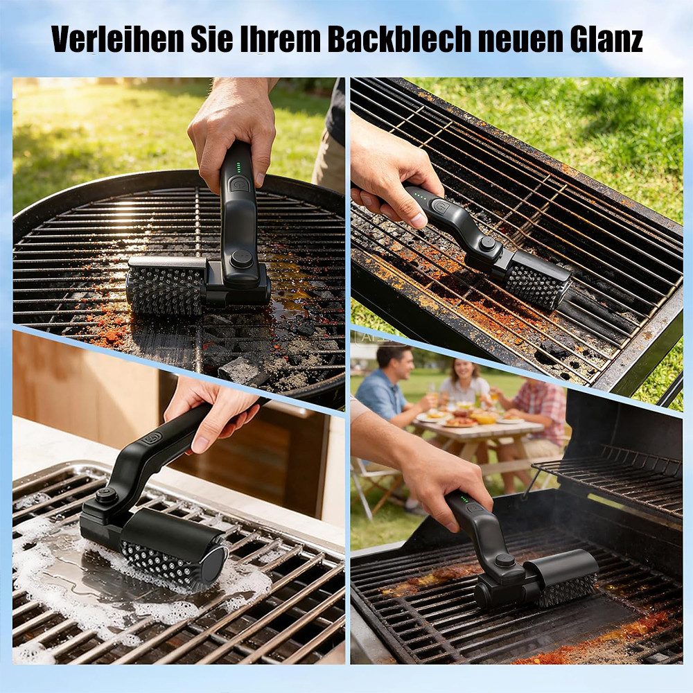 AFKSMILE Grillbürste Elektrische Grillbürste, Kabelloser Grillreiniger mit 180° Winkel, Edelstahl-Bürstenkopf & Reinigungsschwamm, Für Grillrost & alle Grills – Bild 5 von 5