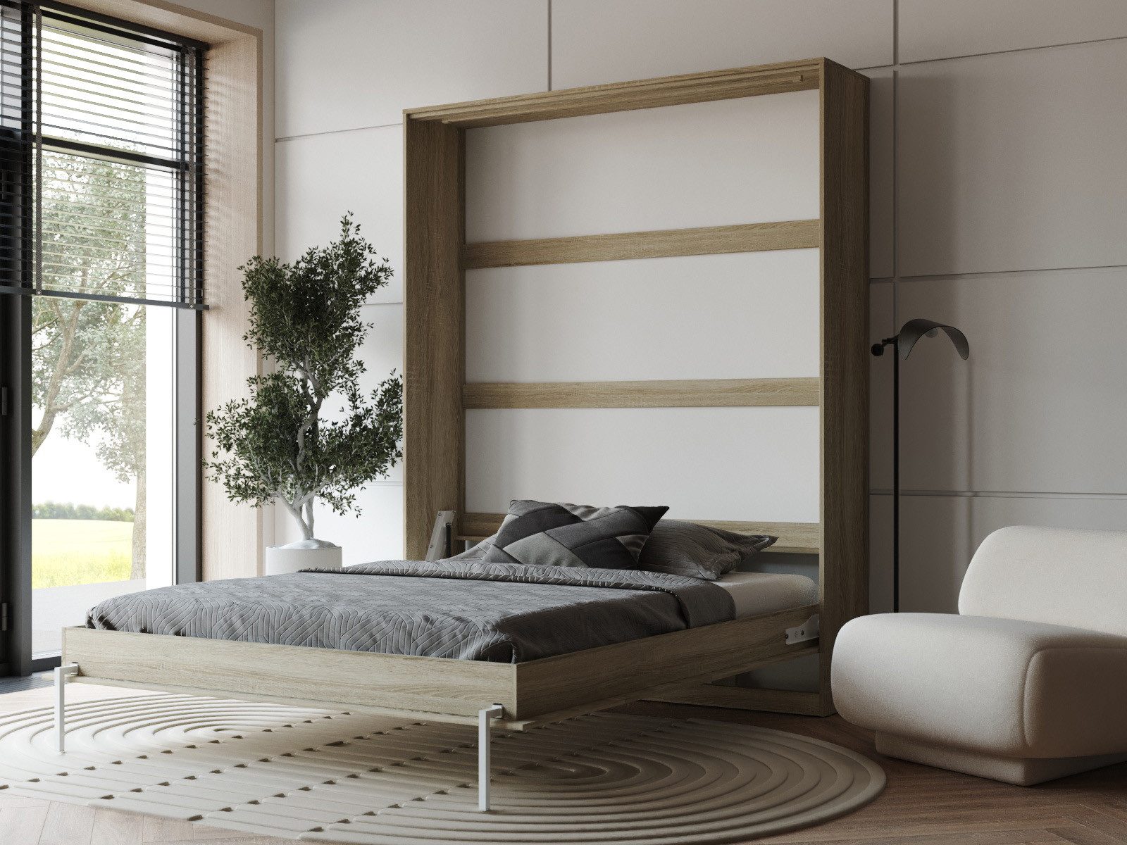 HeimLiving Schrankbett Classico 100/140/160x200 cm Vertikal Eiche Sonoma Wandbett