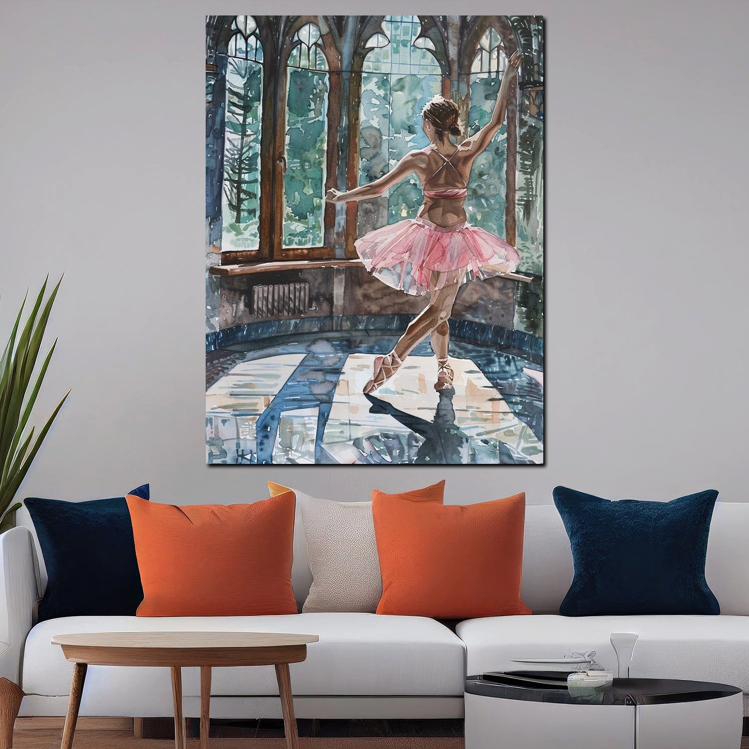Artedinoi Leinwandbild Ballerina Tanzsaal Sonnenlicht rosa Leinwandbild Wandbild XXL, Tanzende Ballerina