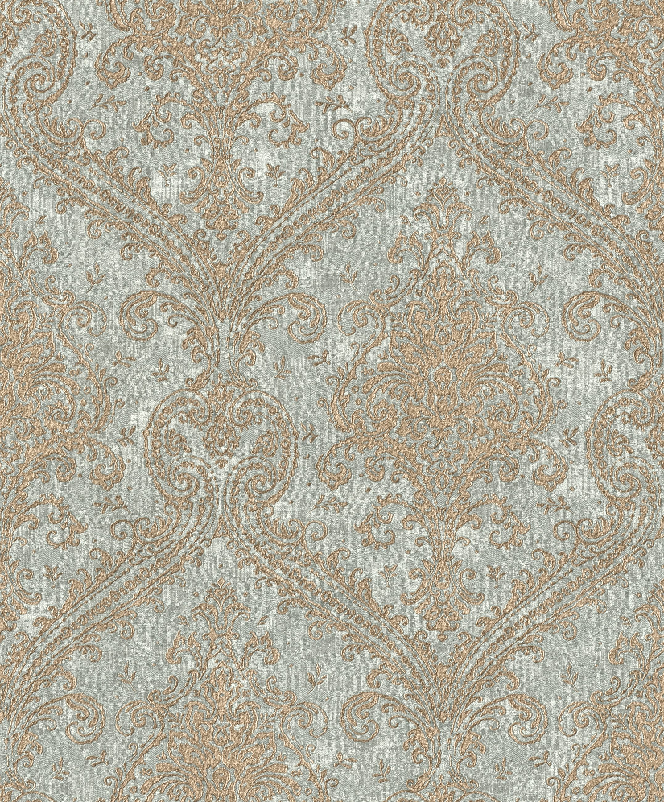 Vliestapete Barock Ornamente - Vinyltapete Gold Blau