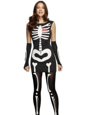 Smiffys Kostüm Heart & Bones Skelettkleid, Süßes Halloweenkleid mit Knochenaufdruck