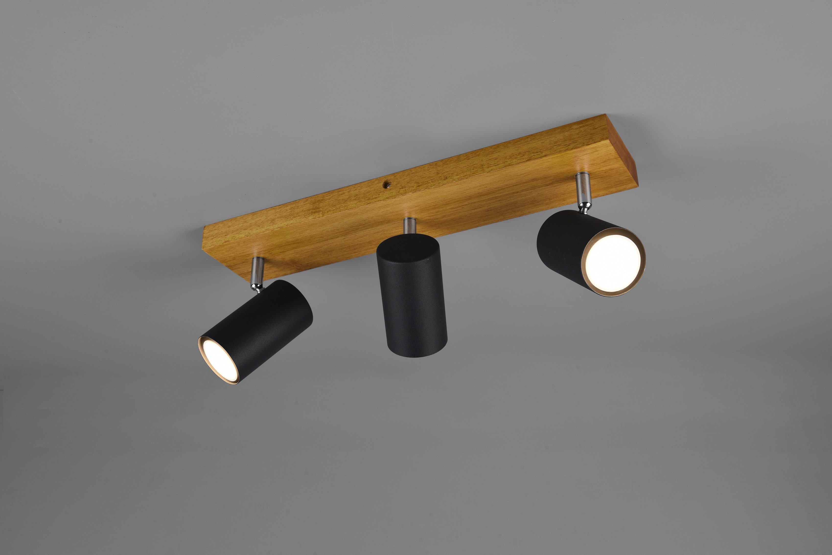 TRIO Leuchten Deckenstrahler Marley, ohne Leuchtmittel, mit Holz Baldachin, Strahler dreh- und schwenkbar