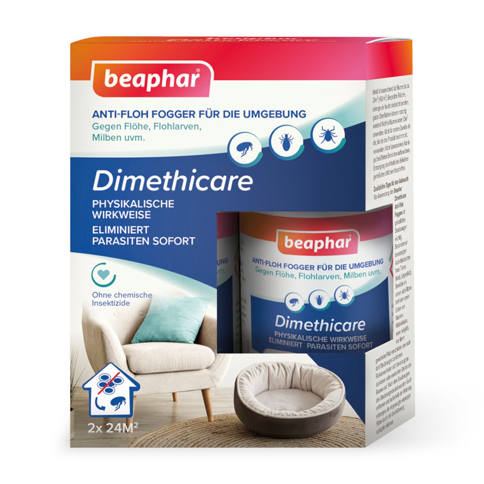 beaphar Vergrämungsmittel Dimethicare Anti-Floh Mini-Fogger, 2x 75 ml, 150 ml, Frei von chemischen Insektiziden und Pestiziden