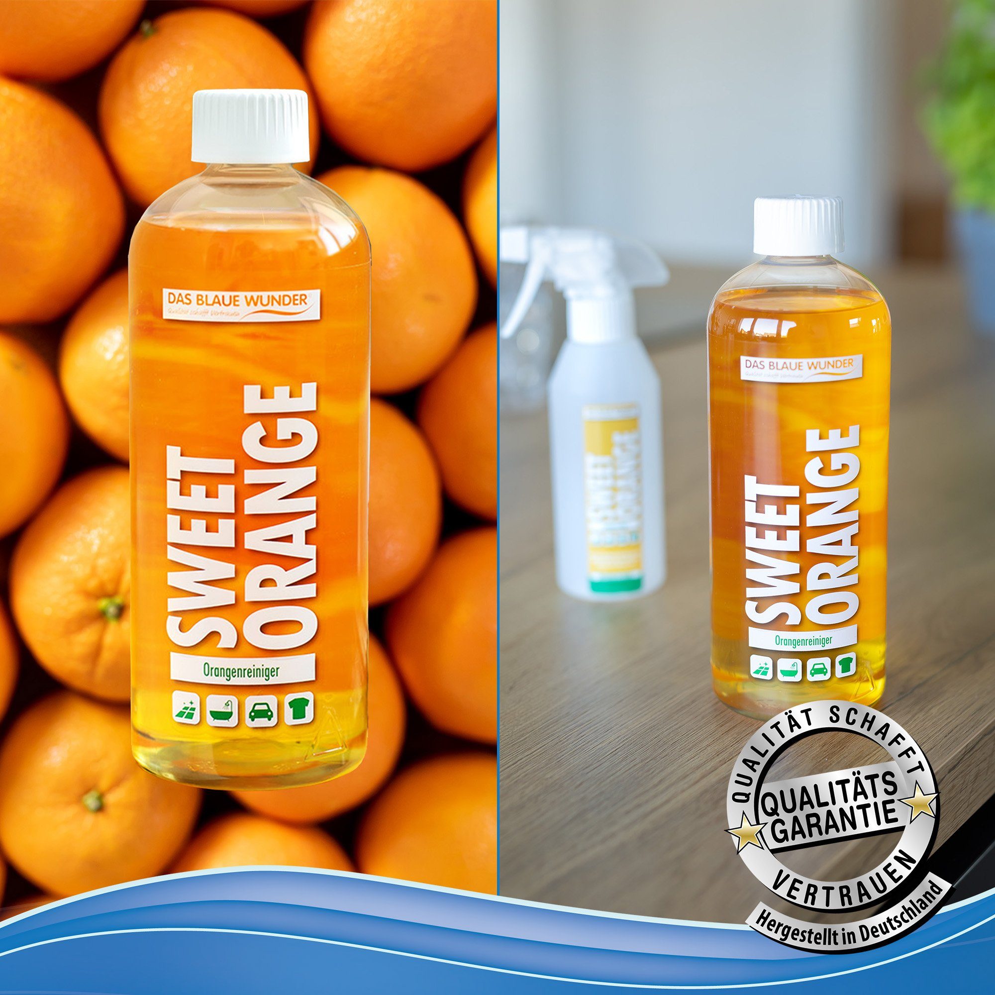 Das Blaue Wunder® SWEET ORANGE Orangenreiniger Universalreiniger inkl. Sprühflasche Reinigungskonzentrat (2-St)