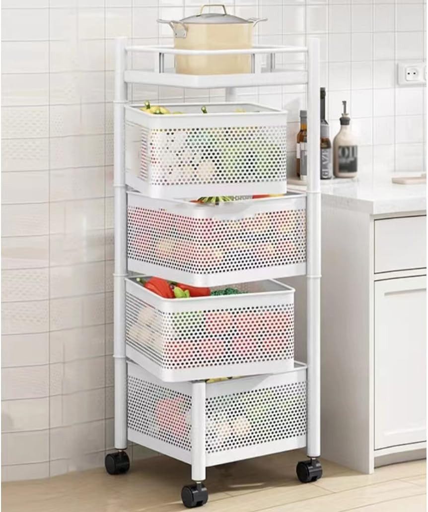 GarveeMore Rollwagen Боковая тележка Servierwagen Susi mit 3/4/5 Körben, Rollwagen, Steigen Servierwagen mit Ablagekörben