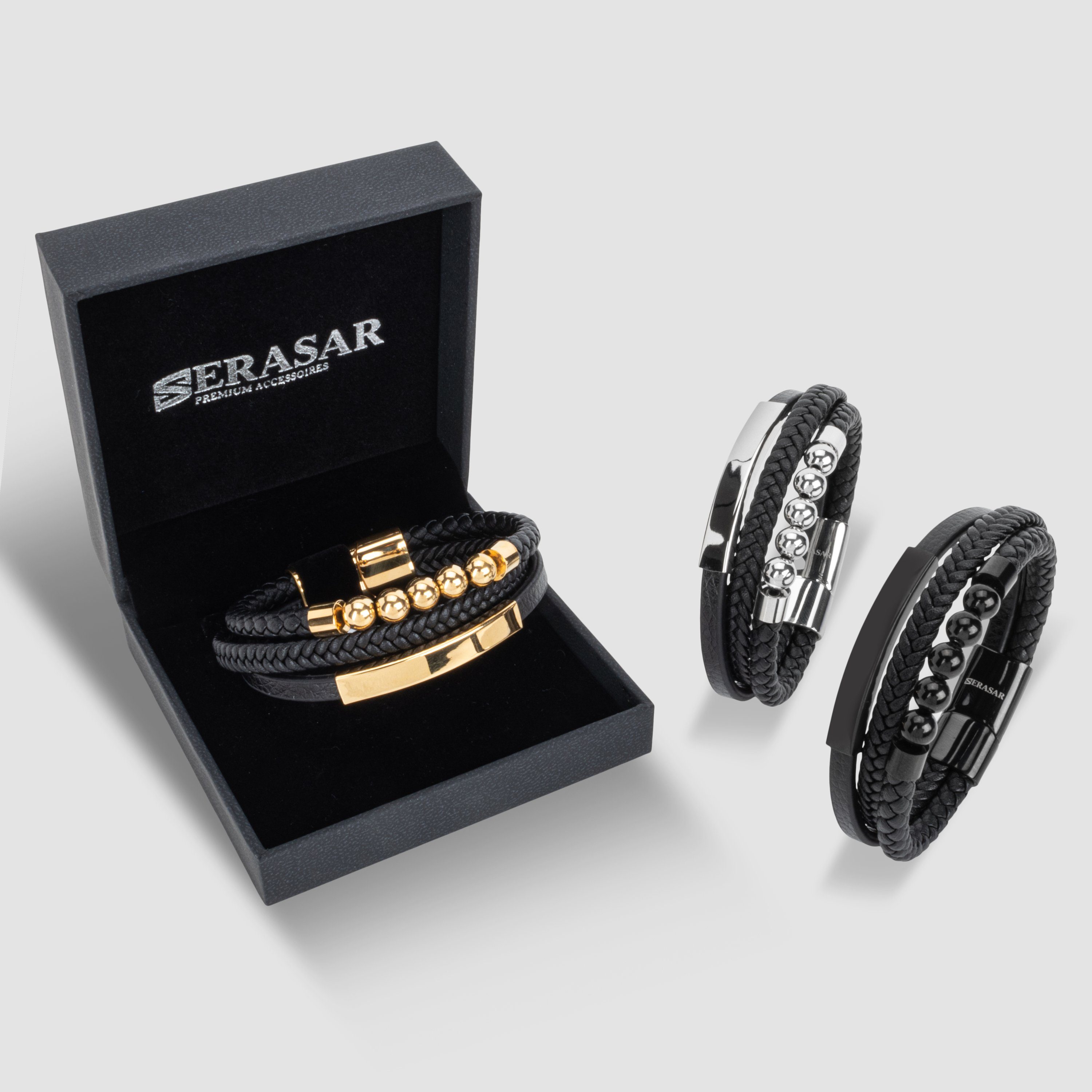 SERASAR Lederarmband "Pearl" Gold casual, 1-tlg), durch Glied Echtleder, aus Länge (Klassisch, Herrenarmband Leder elegant, verstellbar extra