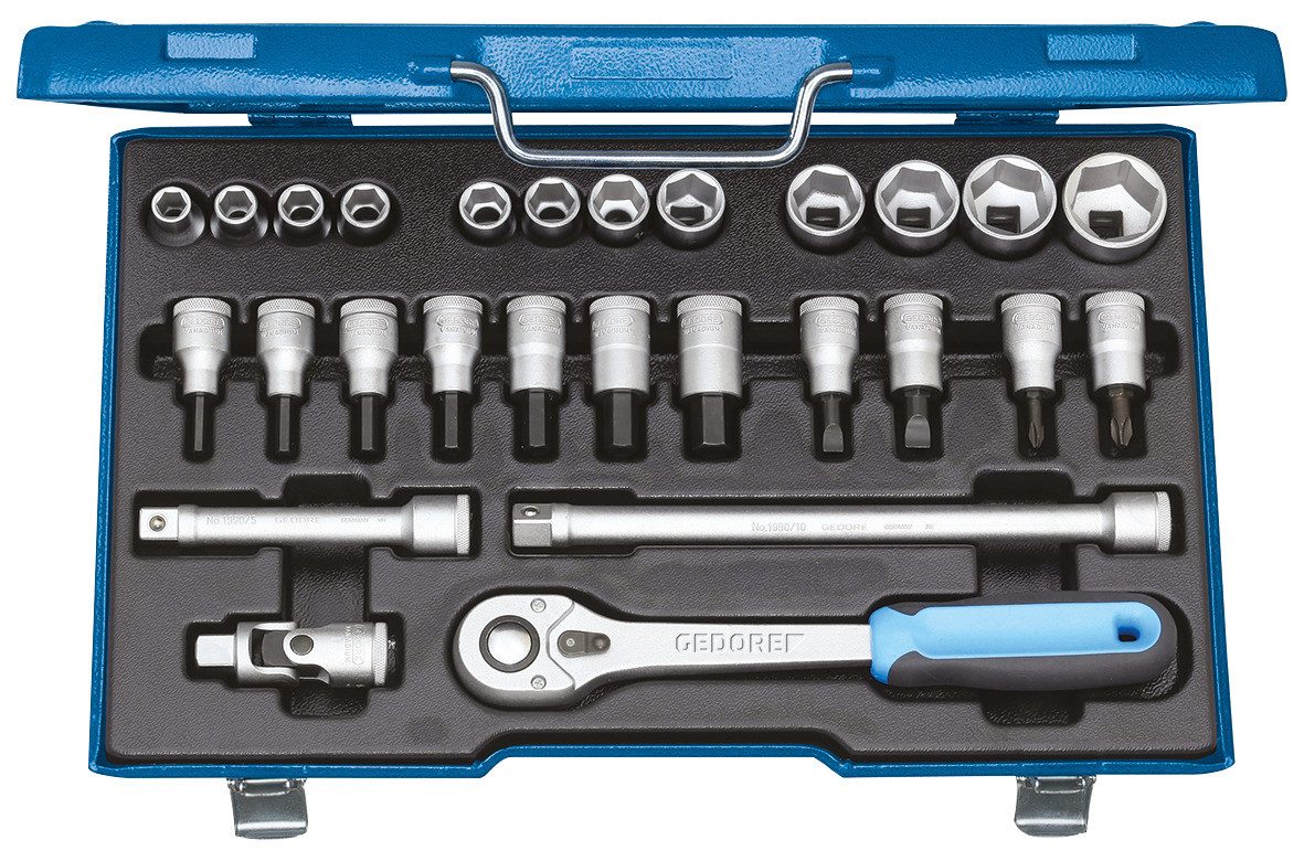Gedore Ratsche 19 IMU-10 Steckschlüssel-Satz 1/2", 27-teilig, 6-kant, 10-30 mm