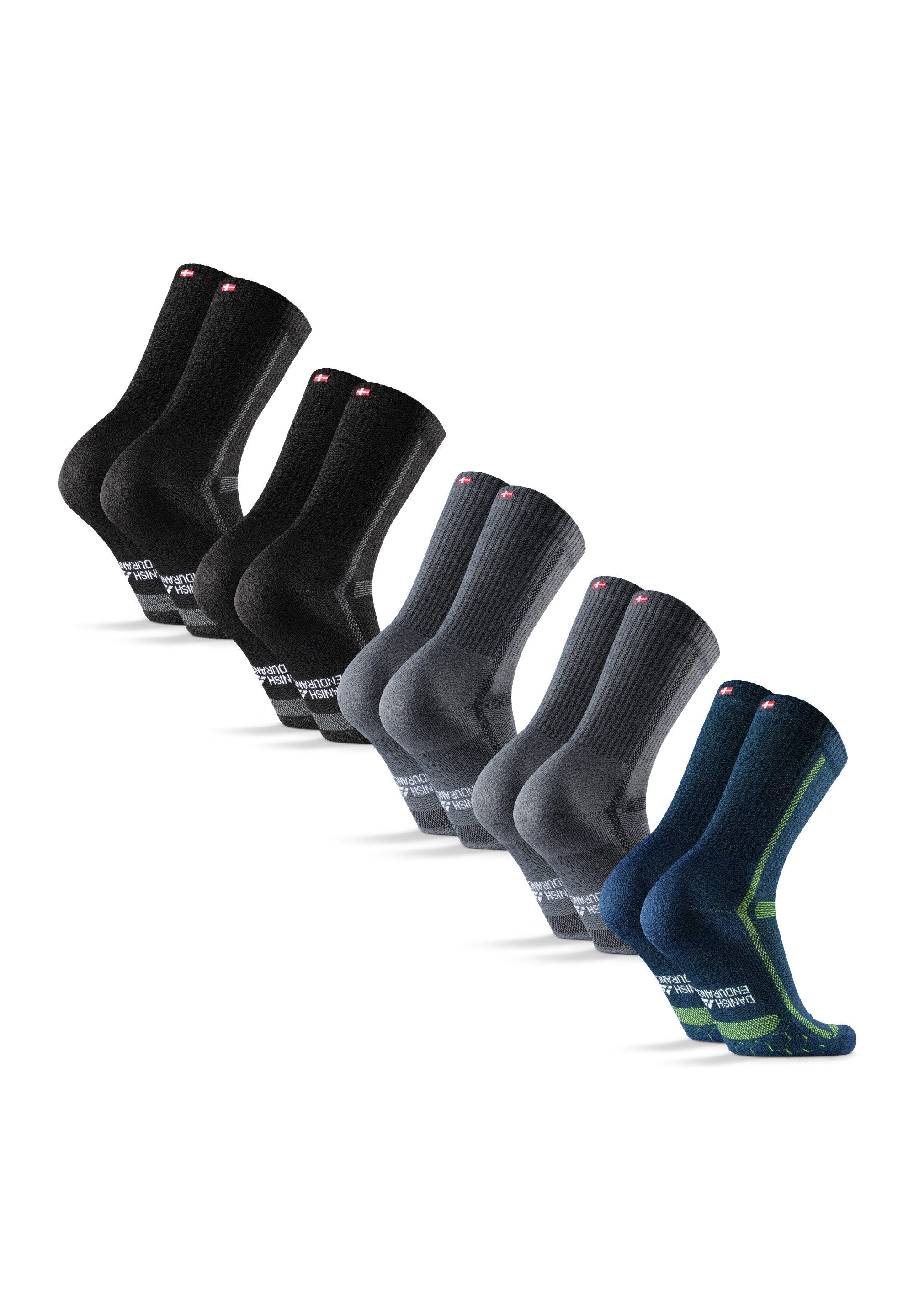 DANISH ENDURANCE Basicsocken Long Distance Crew (5-Paar) Wadenlange Sportsocken für Läufer, Anti-Blasen & Rutschfest