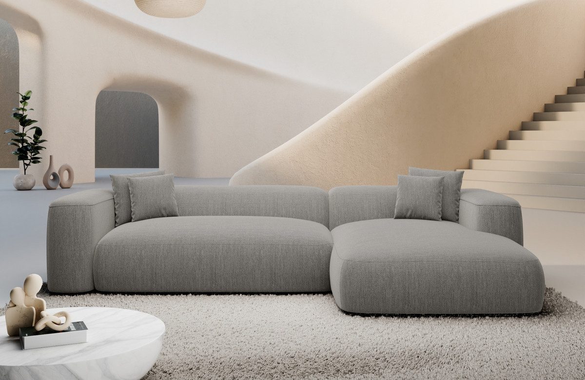 Sofa Dreams Polsterecke Alcudia L Form kurz Ecksofa, Ottomane, 4-Sitzer, Design, Eckcouch, Strukturstoff Bezug in Hellgrau