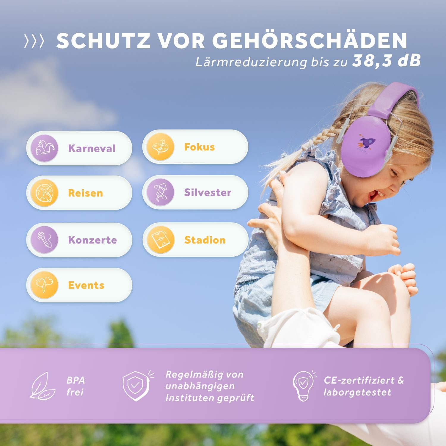 Schallwerk Kapselgehörschutz Kapselgehörschutz Gehörschutz für Kinder Kiddies größenverstellbar, (Geräuschdämmende Ohrenschützer), Schule, Lernen, Konzentration, Veranstaltungen