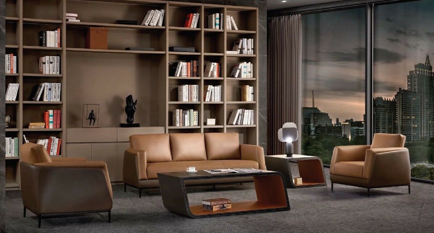 JVmoebel Sofa Moderne Braune Büro Garnitur luxus 3+1+1 Sitzer Sofa Set Ledermöbel, Made in Europe