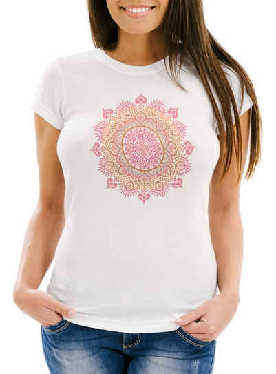 Neverless Print-Shirt Damen T-Shirt Mandala Ethno Boho Bohemian Slim Fit mit Print