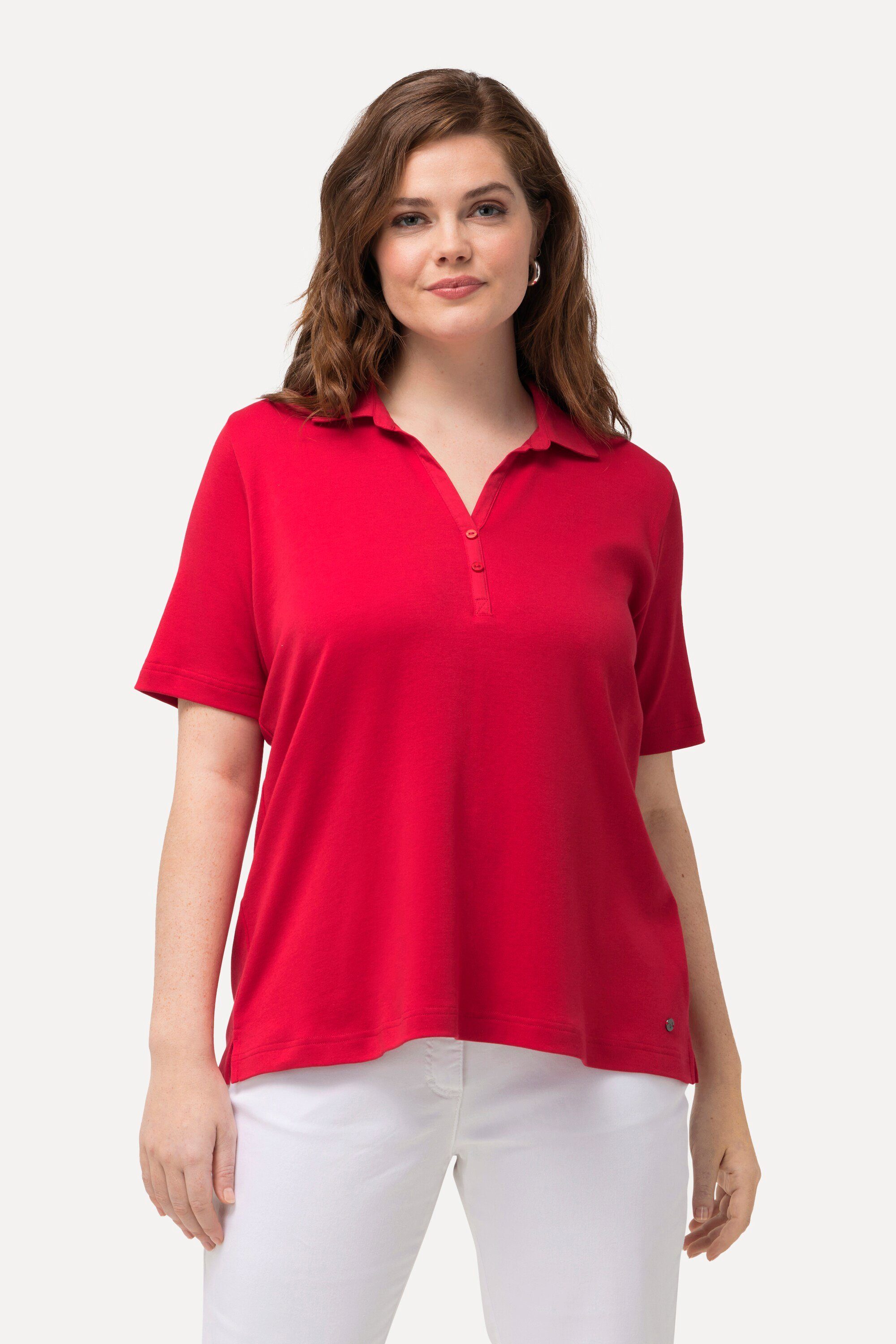 Ulla Popken T-Shirt Poloshirt Webkragen Knopfleiste günstig online kaufen
