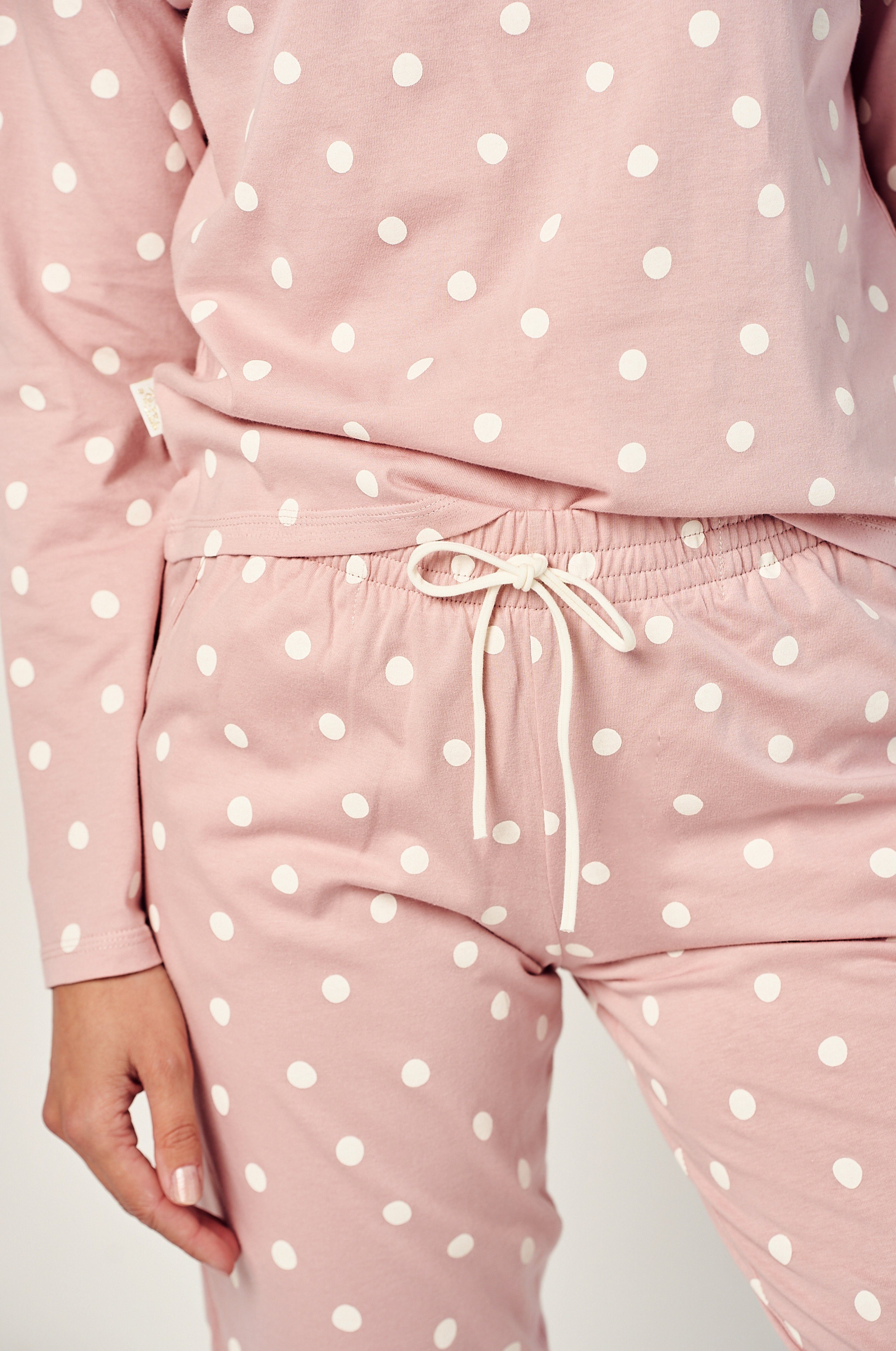 Mademoiselle Sommeil Capri-Pyjama 3/4 Schlafanzug mit langarm Oberteil in altrosa mit Punkten (2 tlg., 1 Stück)