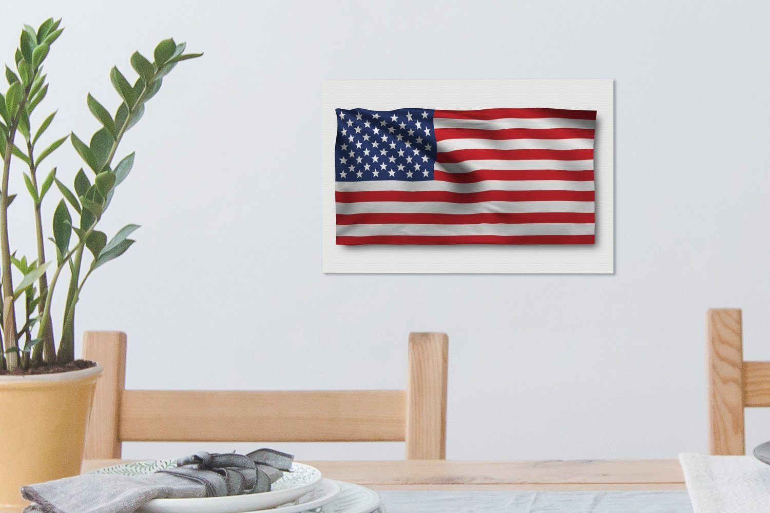OneMillionCanvasses® Leinwandbild Wandbild Hintergrund, Leinwandbilder, cm Vereinigten Aufhängefertig, weißem Flagge Staaten Wanddeko, (1 der 30x20 St), auf