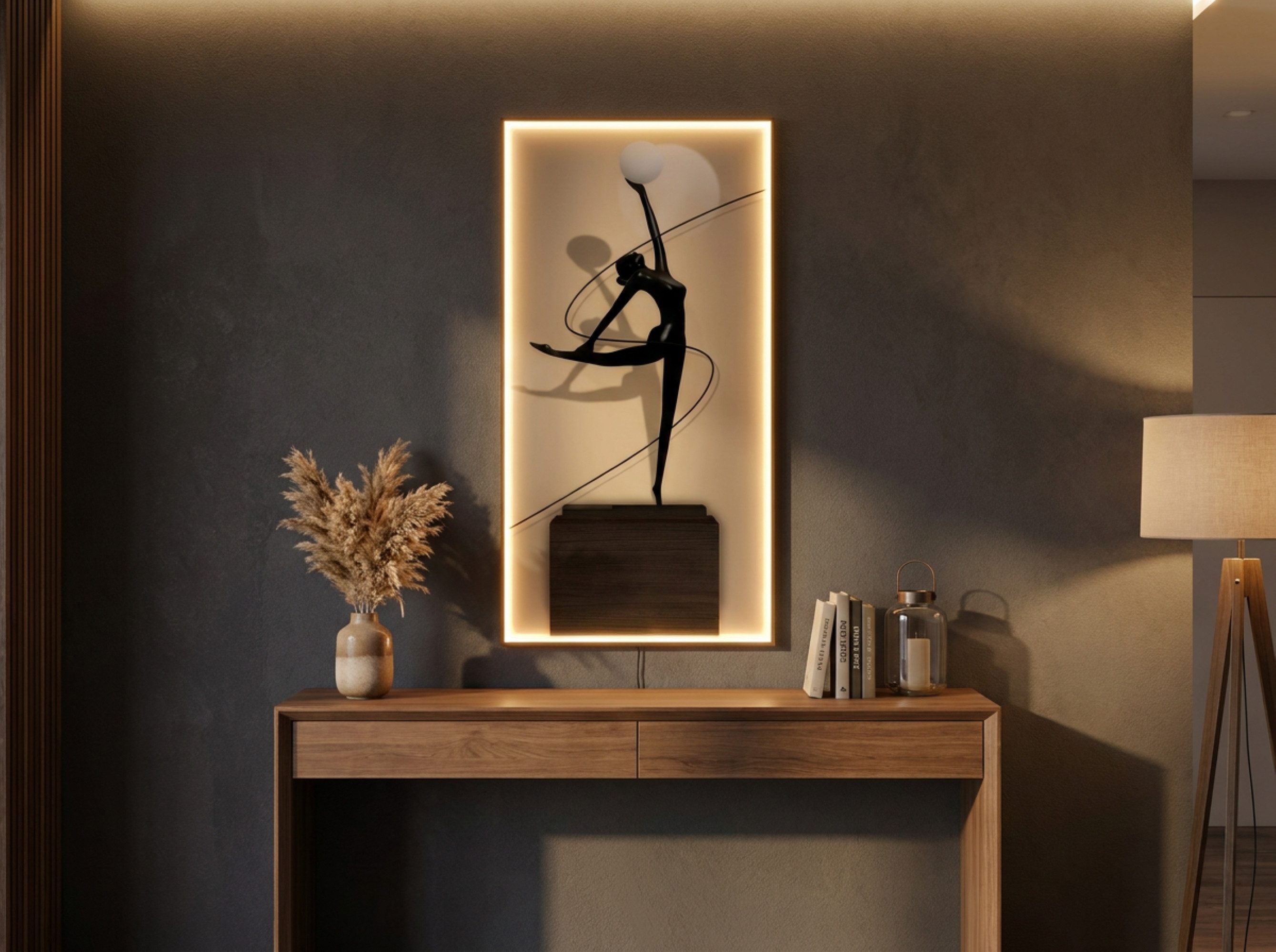 Arnusa LED-Bild großes beleuchtetes Wandbild moderne Wanddekoration Wandleuchte, Tänzerin, Glasbild 100x50 cm Wandleuchte Dekoleuchte