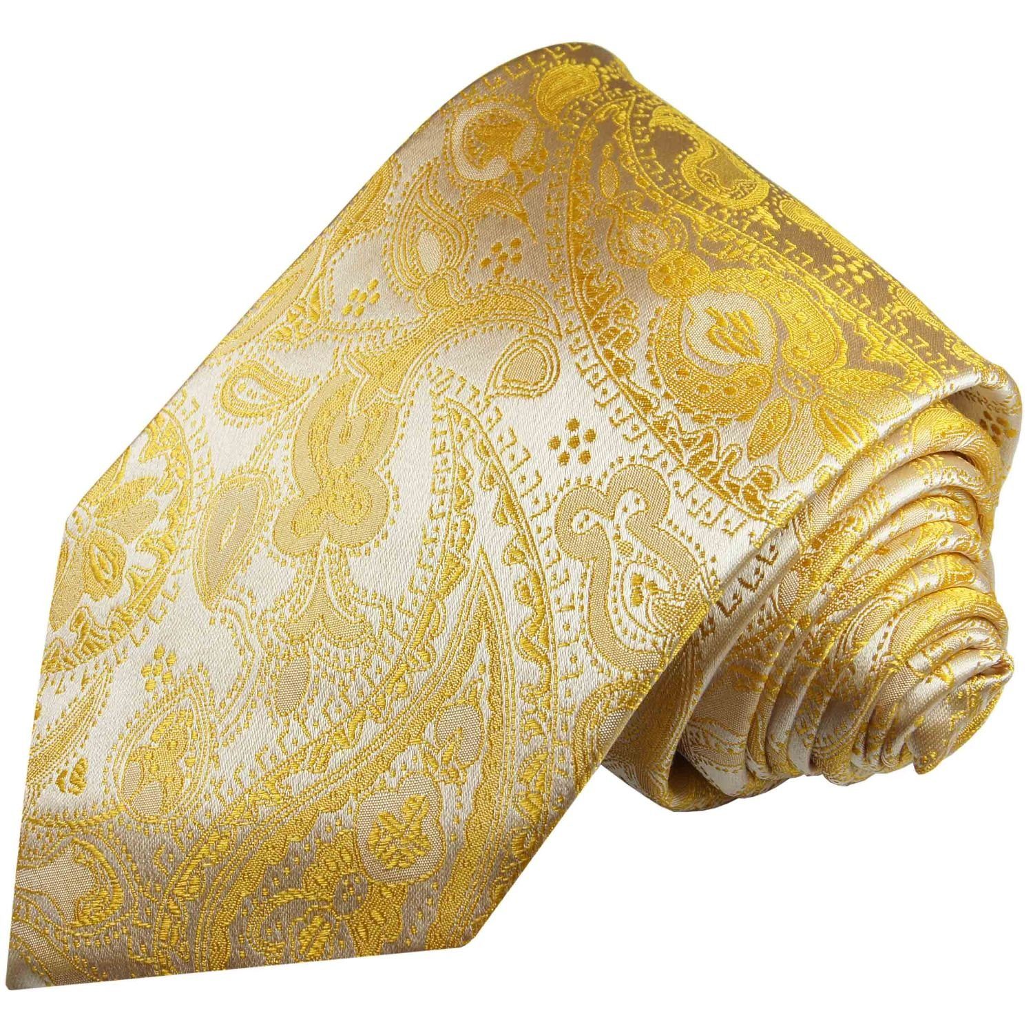 Paul Malone Krawatte Elegante Seidenkrawatte Herren Schlips paisley brokat 100% Seide Schmal (6cm), gelb 427