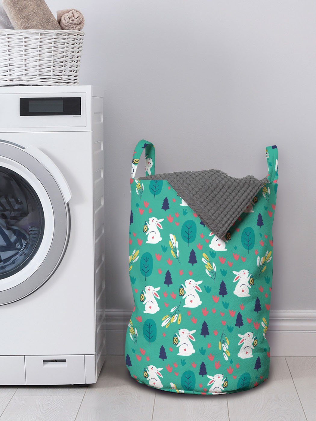 Osterhase Waschsalons, mit Abakuhaus Kaninchen-Muster Kordelzugverschluss Wäschekorb für Griffen Wäschesäckchen