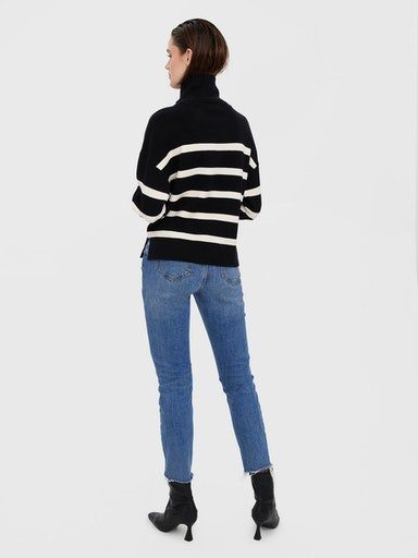 GA Vero LS Moda Troyer BLOUSE Black NOOS STRIPE Stripes:BIRCH HIGHNECK VMSABA