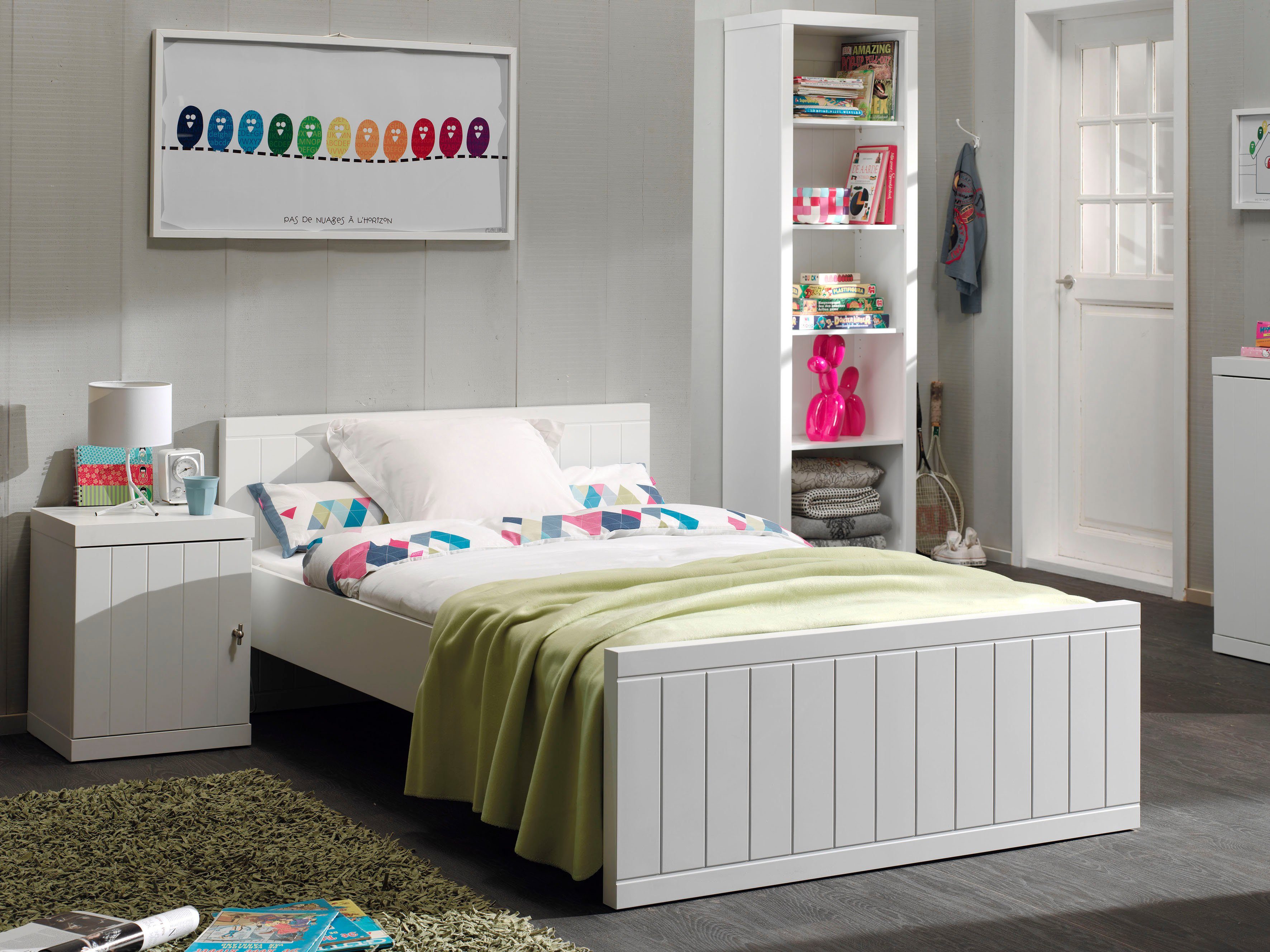 Vipack Einzelbett, Modernes Einzelbett mit 120 x 200 cm Liegefläche, Weiß  lackiert | Nachtschränke
