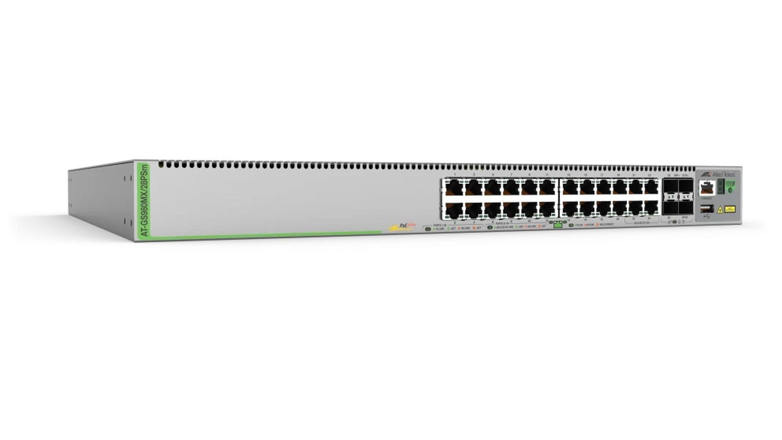 Allied Telesis L3 STACK SWITCH 20X10/100/1000- T POE+ 4X100M/1G/2.5G/5G-T POE+ Netzwerk-Switch