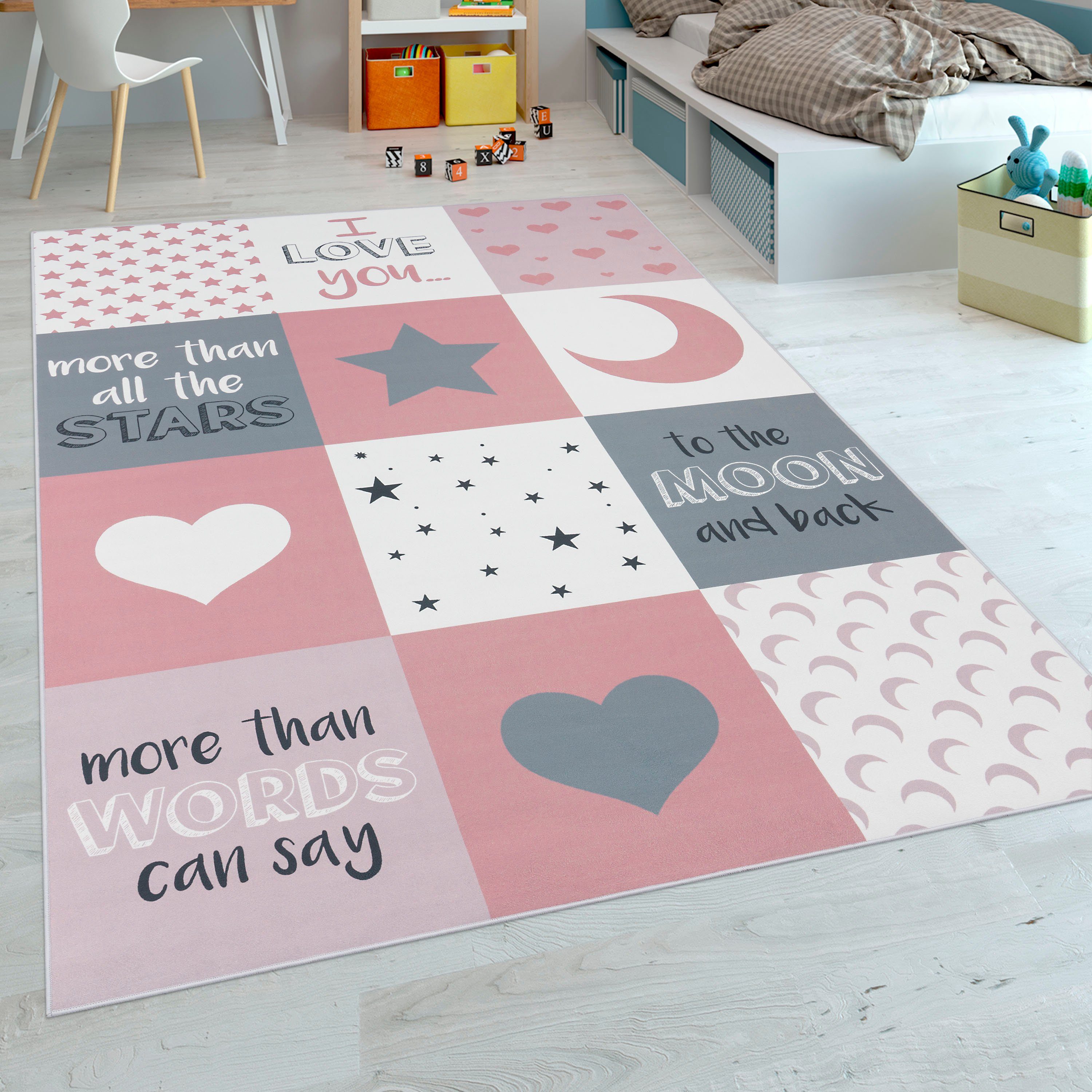 Kinder Paco Design, Sterne, & Mond Kinderzimmer rechteckig, Aleyna Kinderteppich Motiv 6 Home, Kurzflor, 101, mm, pink Höhe: