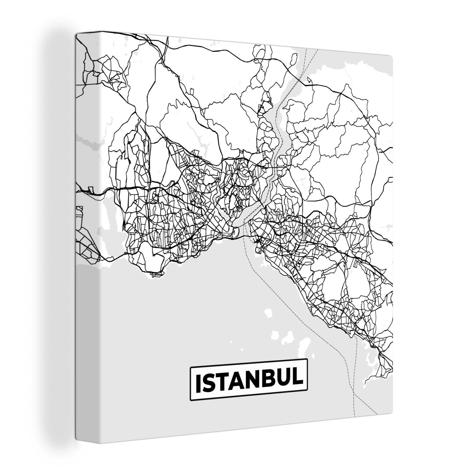 OneMillionCanvasses® Leinwandbild Karte - Istanbul - Schwarz und weiß - Stadtplan, (1 St), Leinwand Bilder für Wohnzimmer Schlafzimmer