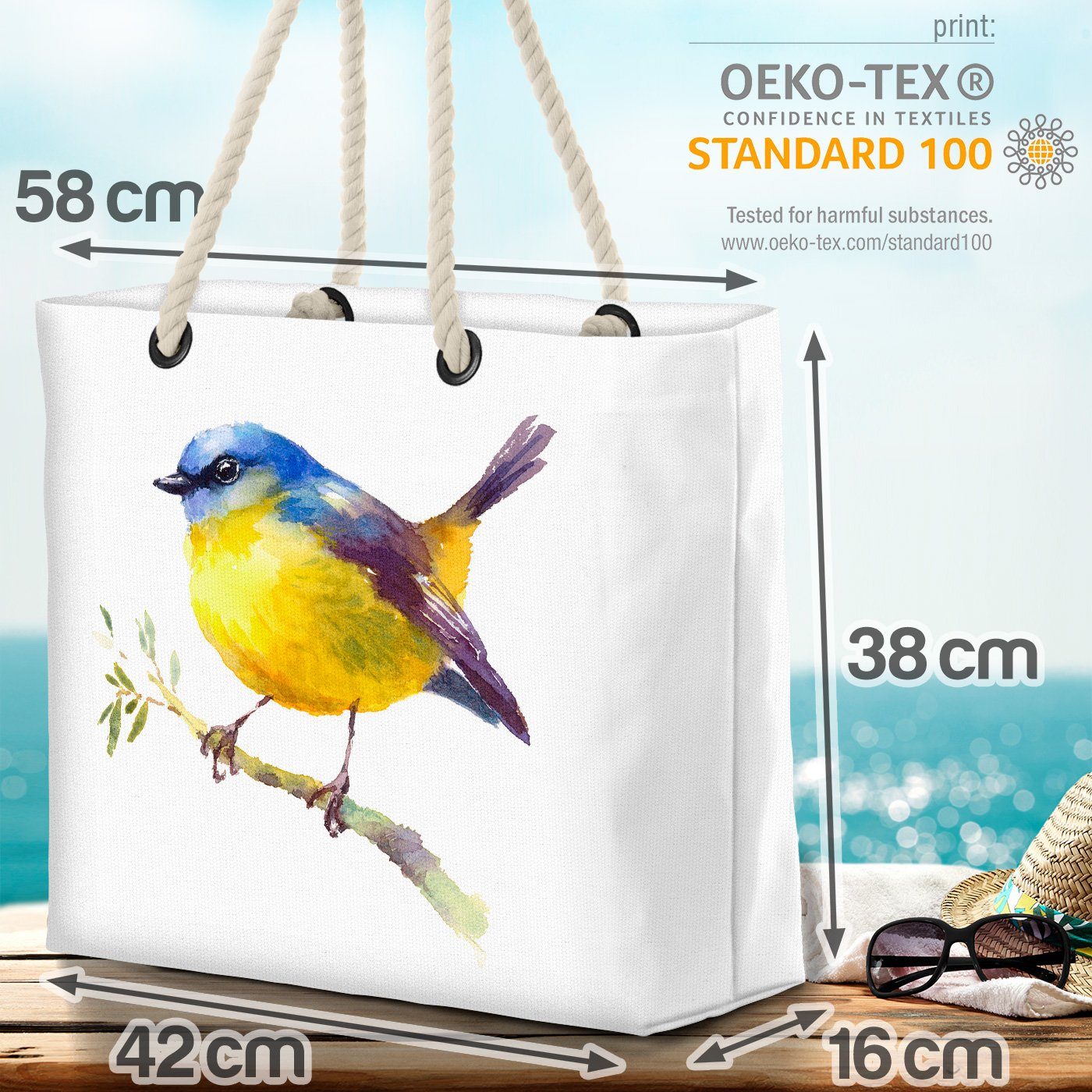 Illustration (1-tlg), Meise Vogel Strandtasche Natur Blaumeise VOID Tiere Wasserfarben Blaumeise