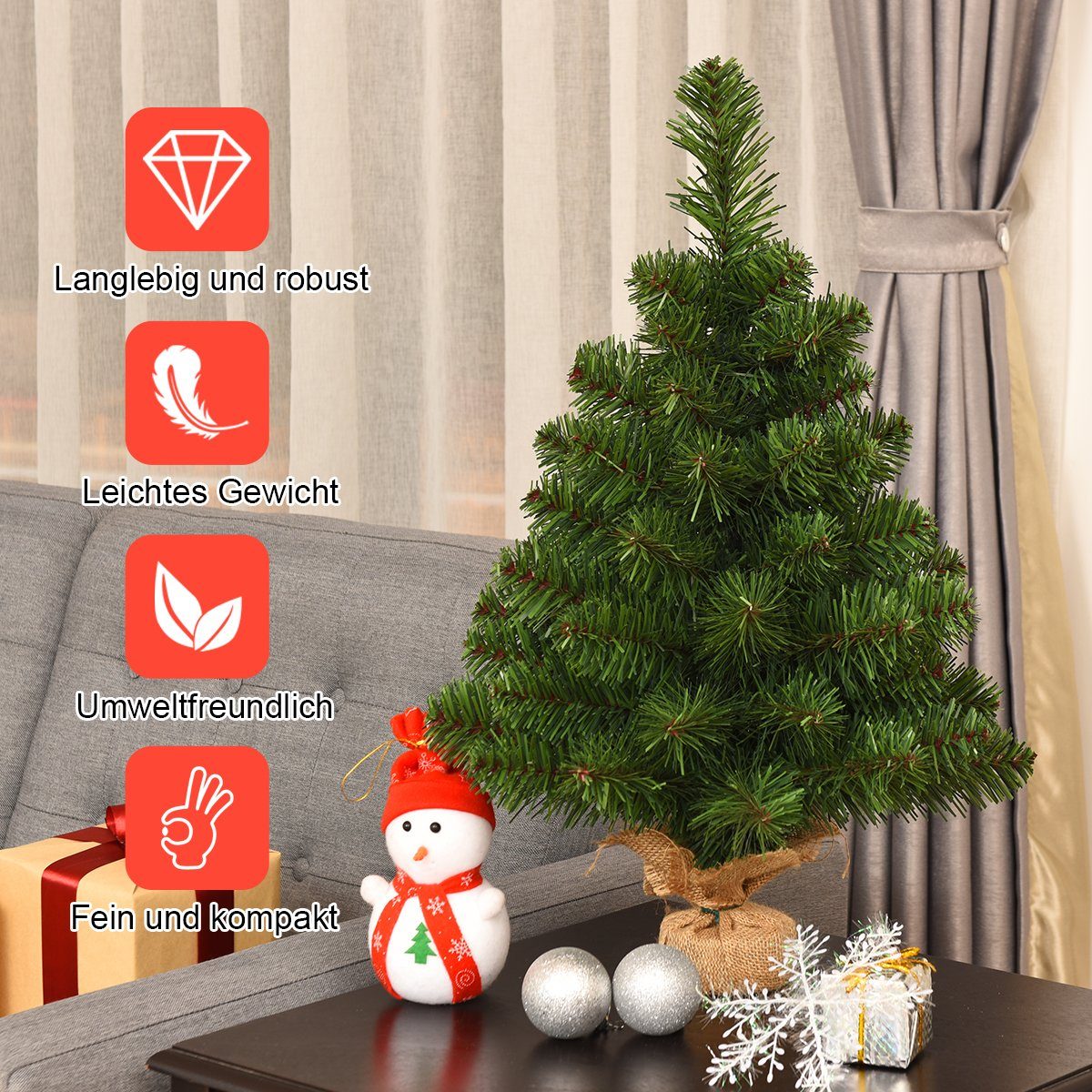 COSTWAY Künstlicher Weihnachtsbaum, Tisch Tannenbaum, mit PVC Nadeln, 60cm günstig online kaufen