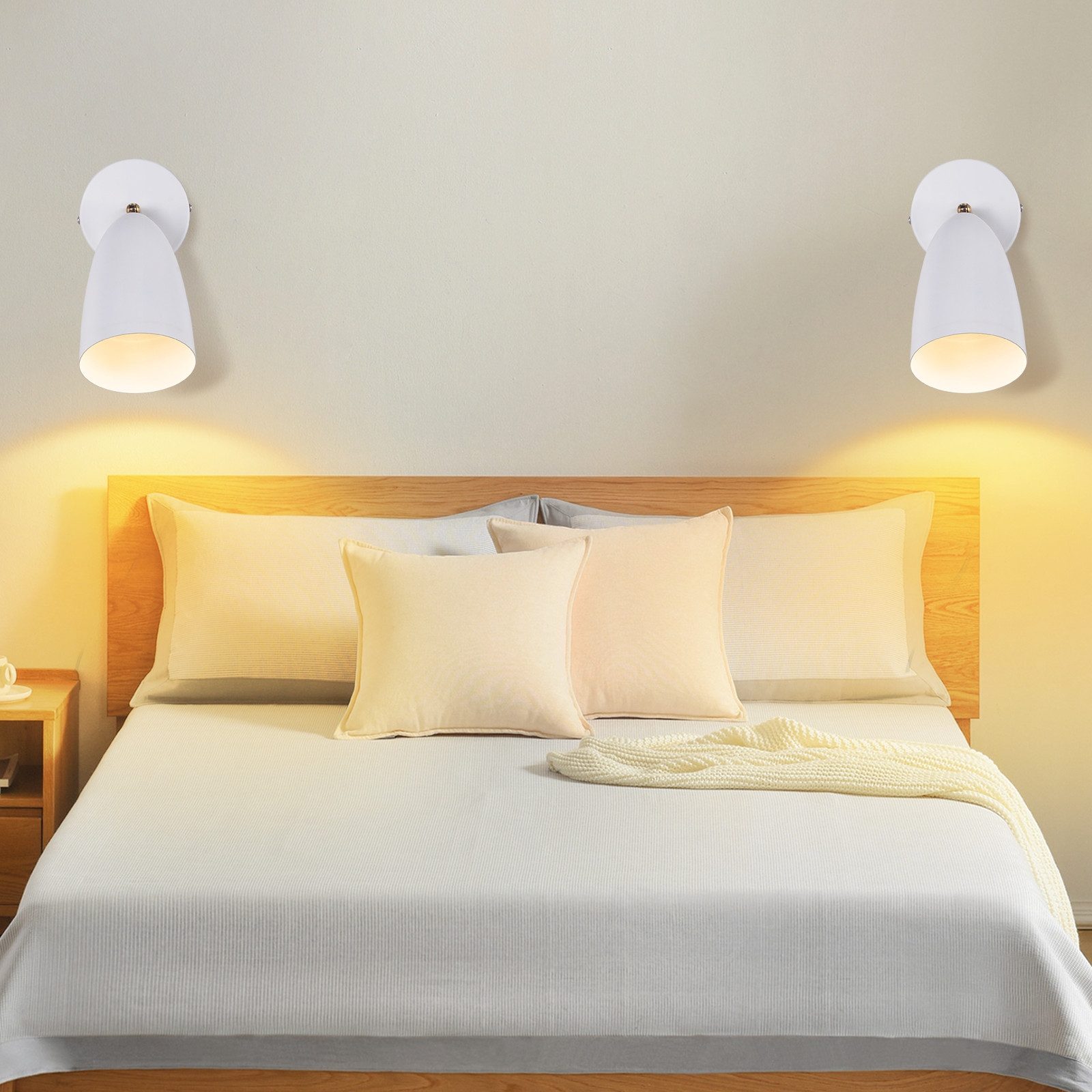 ZMH Wandleuchte Innen Schwarz/Weiß Vintage Einstellbar Wandspot Schlafzimmer Max.40W, Einfache Installation, LED fest integriert