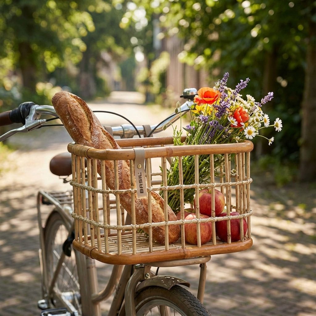 Fahrradkorb Basil Fahrradkorb Green Life Rattan L 46x35x28cm natur braun weitmasch