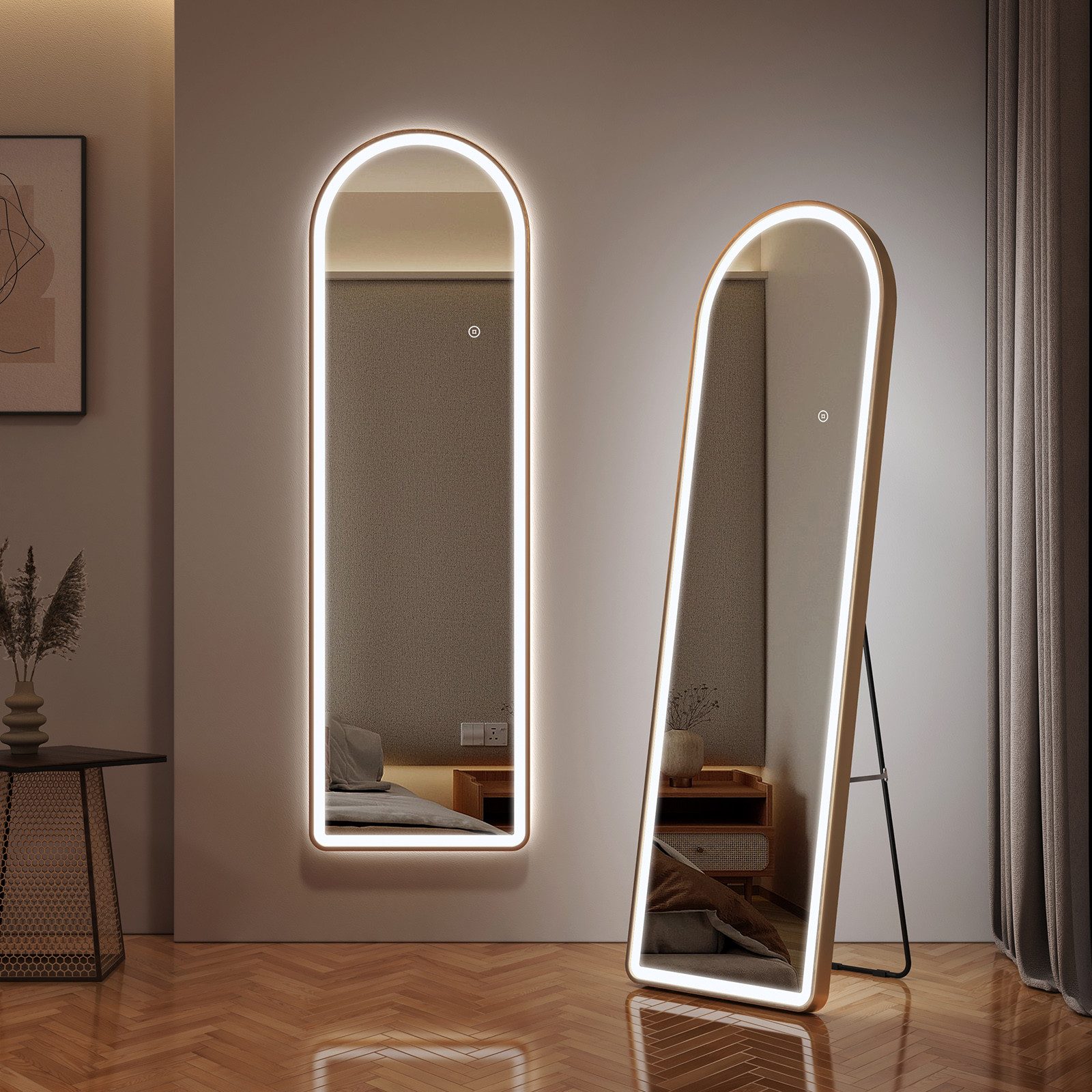EMKE Standspiegel Bogen Standspiegel Ganzkörperspiegel mit Beleuchtung, 3 L günstig online kaufen