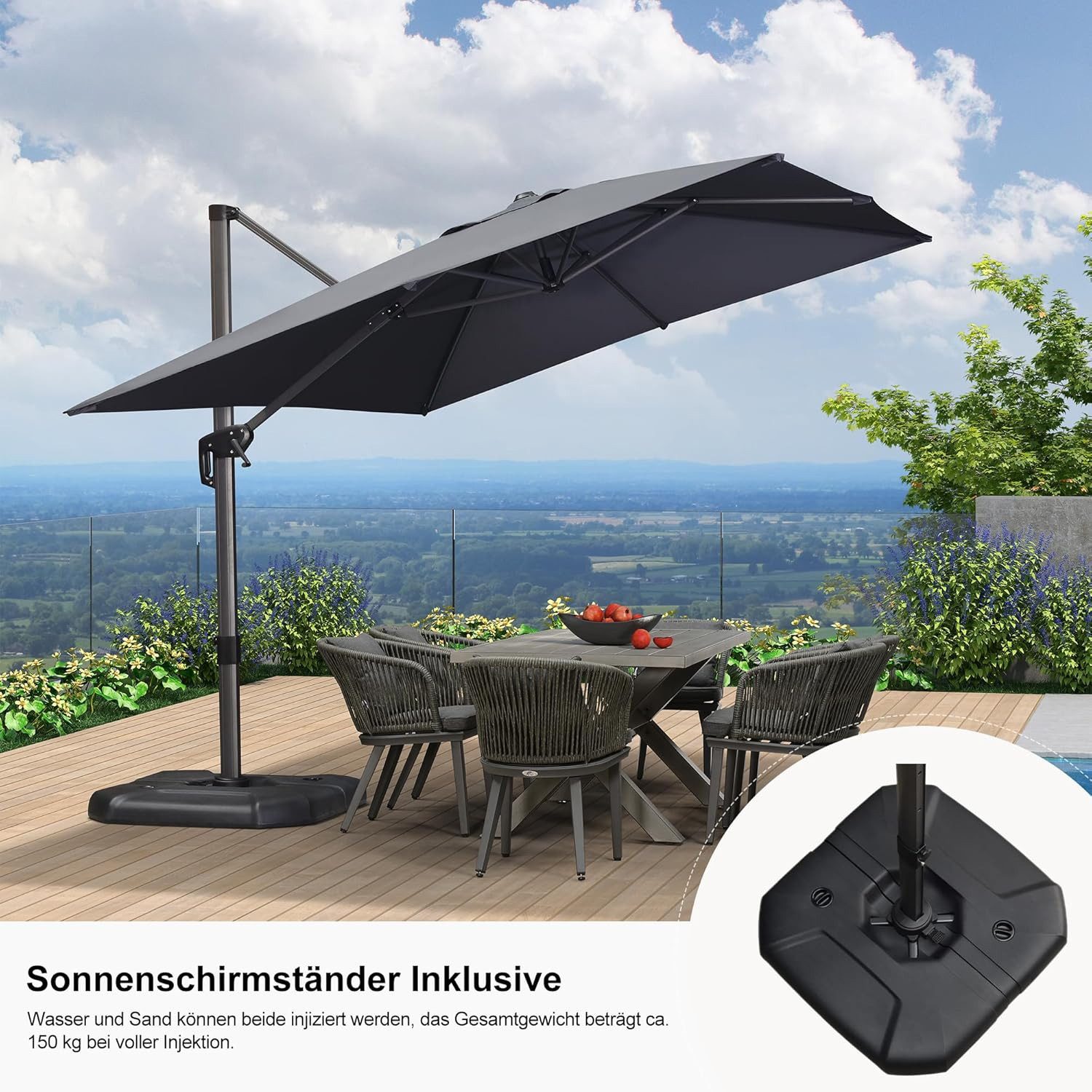 PURPLE LEAF Sonnenschirm Rechteck Alu Außenbereich Ampelschirm mit Schirmst günstig online kaufen