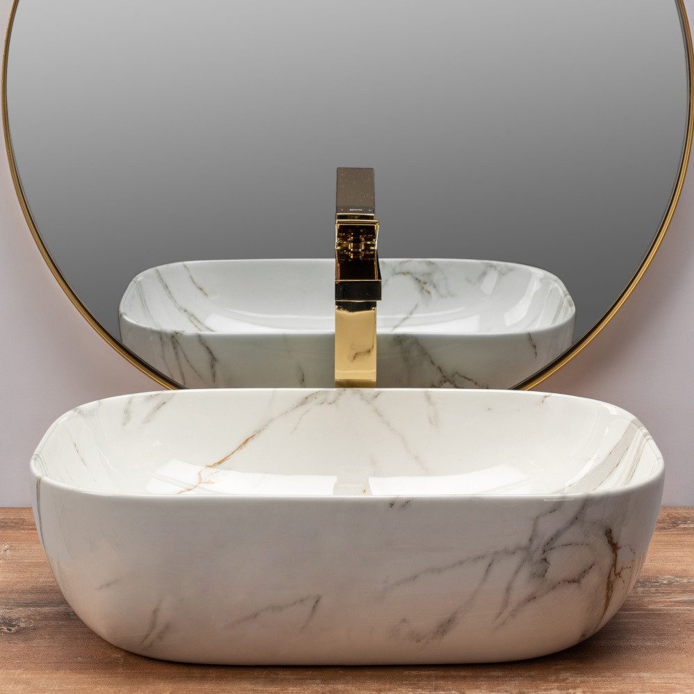 wohnwerk.idee Aufsatzwaschbecken Waschbecken Marmor Optik 46x32cm Belinda – Bild 3 von 5