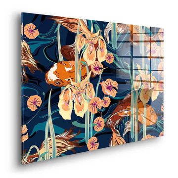 DOTCOMCANVAS® Acrylglasbild Koi Flower Spin - Acrylglas, Acrylglasbild Koi Fische Blumen orange beige blau florales Wandbild
