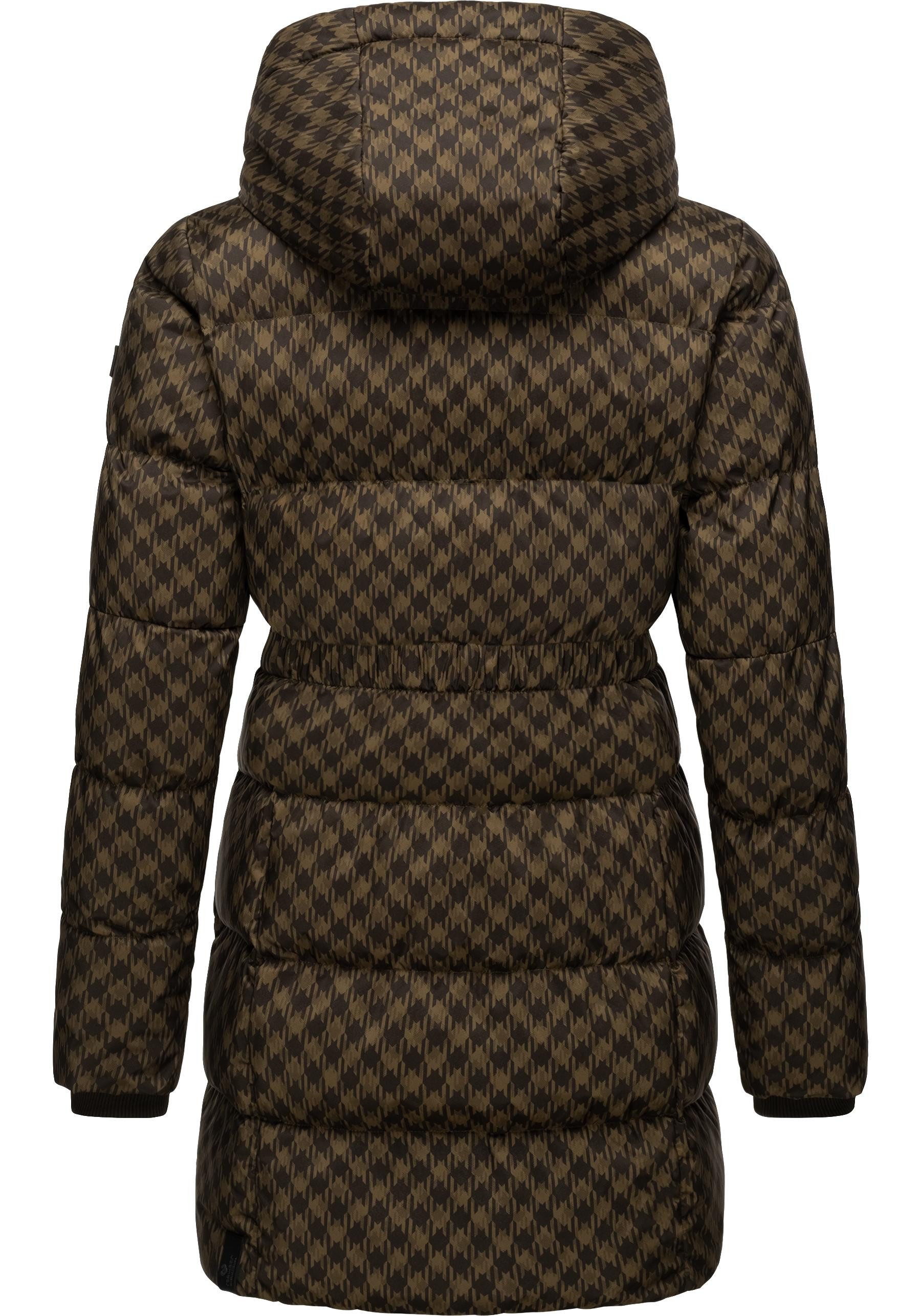 Ragwear Steppmantel Niara Print wasserdichter Mantel mit angesagtem Hahnentritt Muster