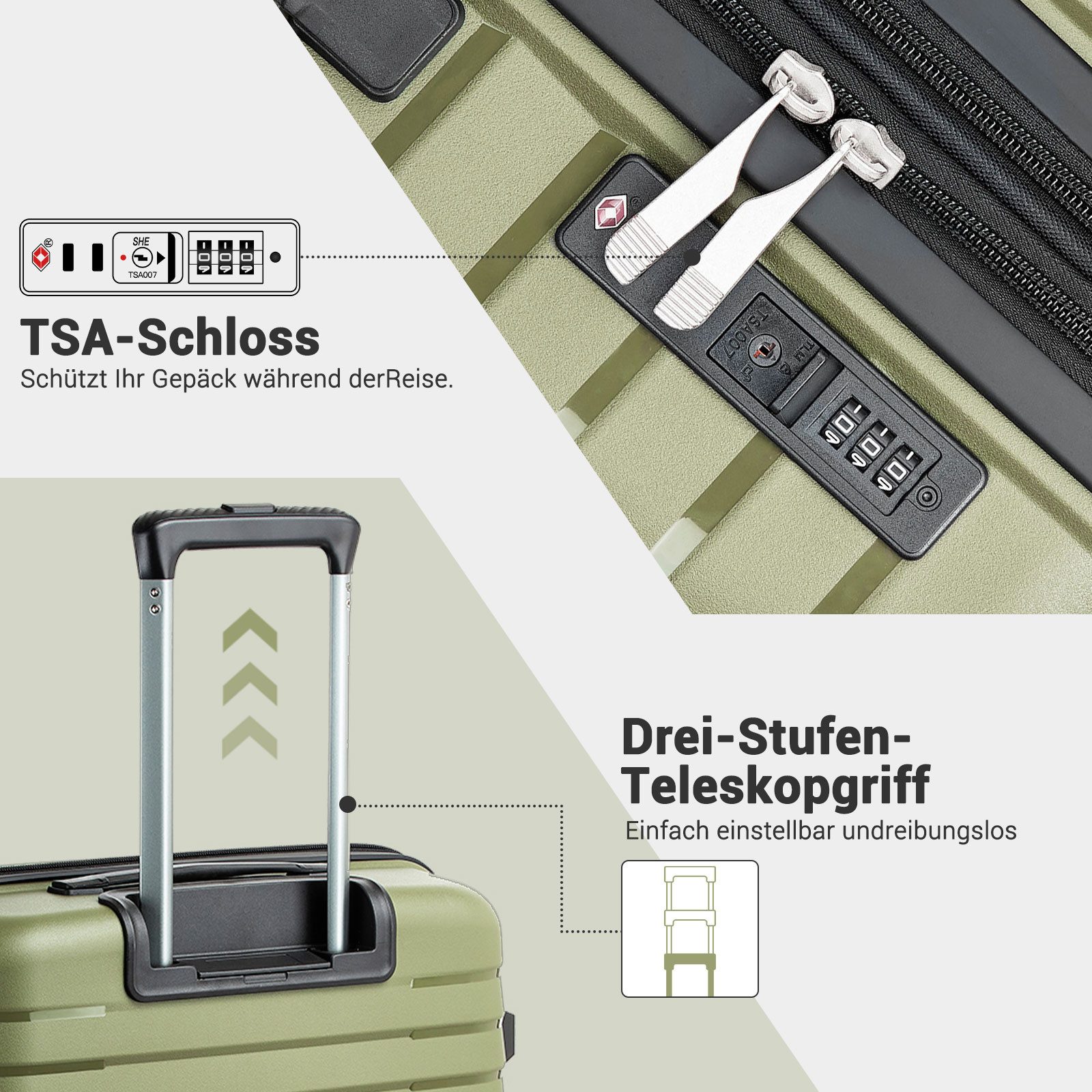 KONO Koffer Hardschale-Kabinentrolley aus Kratzfestem PP mit Becherhalter – Bild 3 von 5