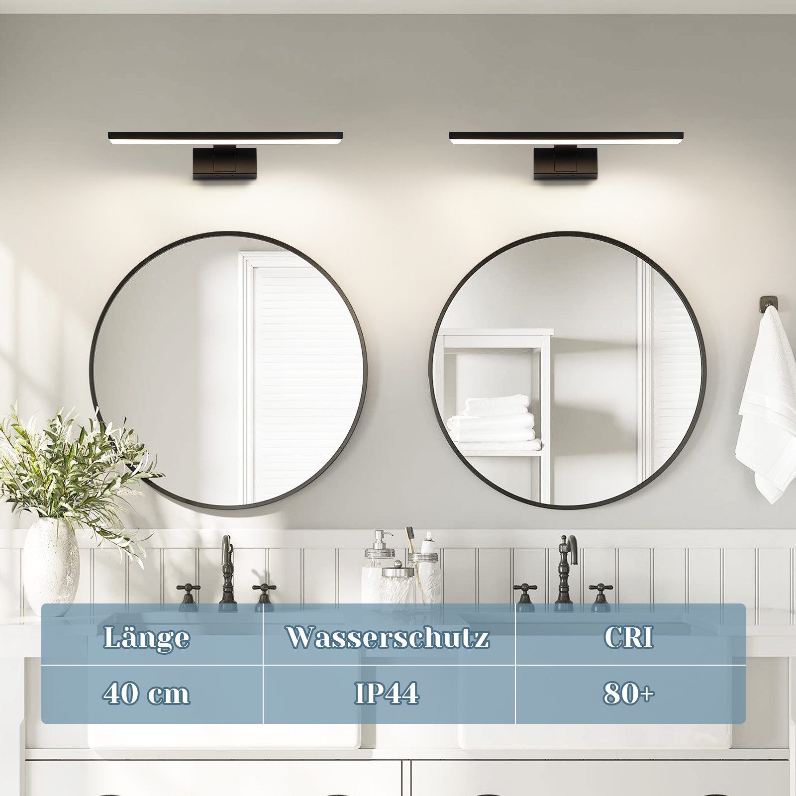 Lampada da specchio led per bagno nera impermeabile ip44_voghion.com