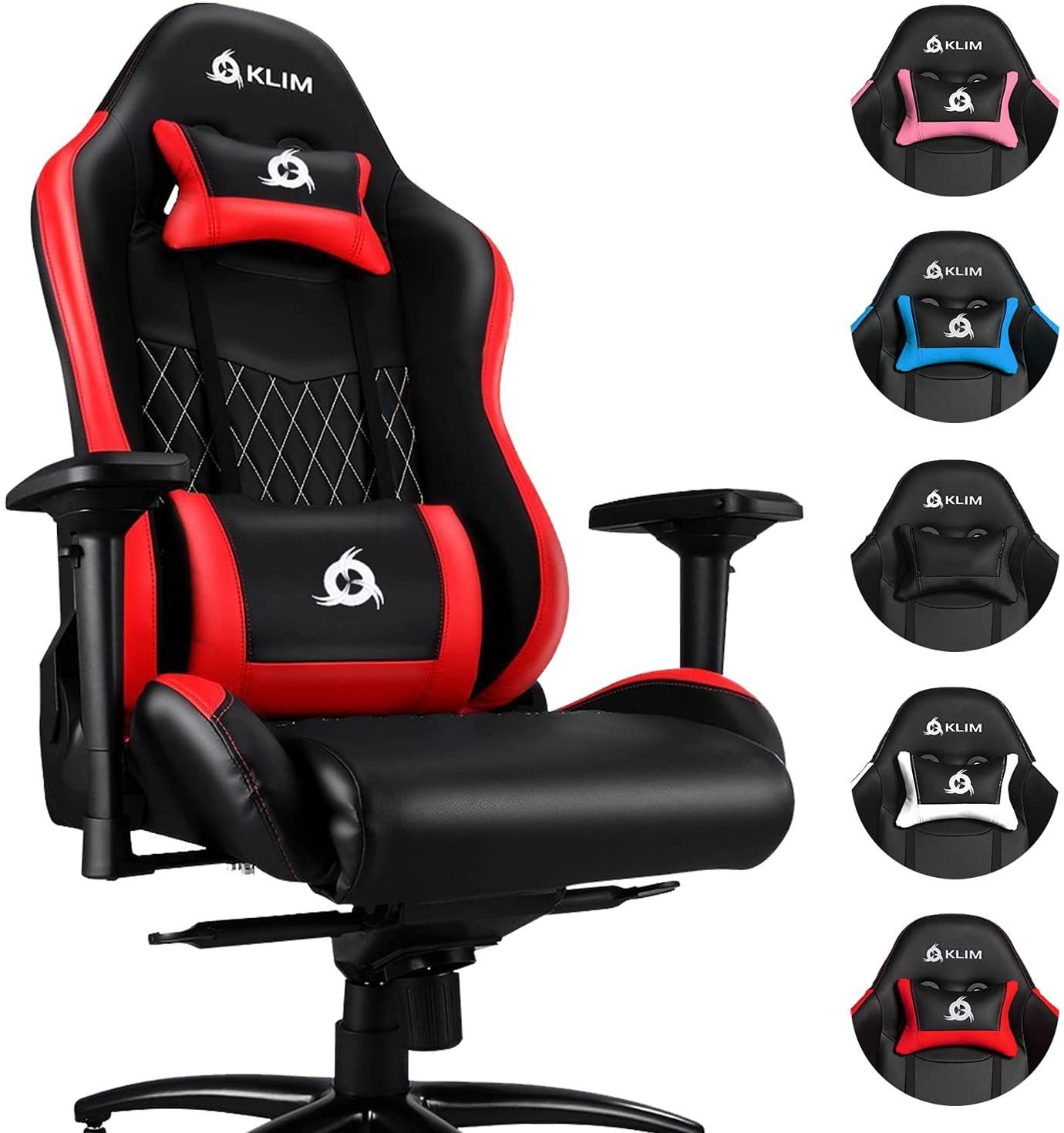 KLIM Gaming Chair Esports Stuhl,  Ergonomischer Gaming Stuhl, Hochwertige Qualität, Stylischer Stuhl fürs Arbeitszimmer Rot