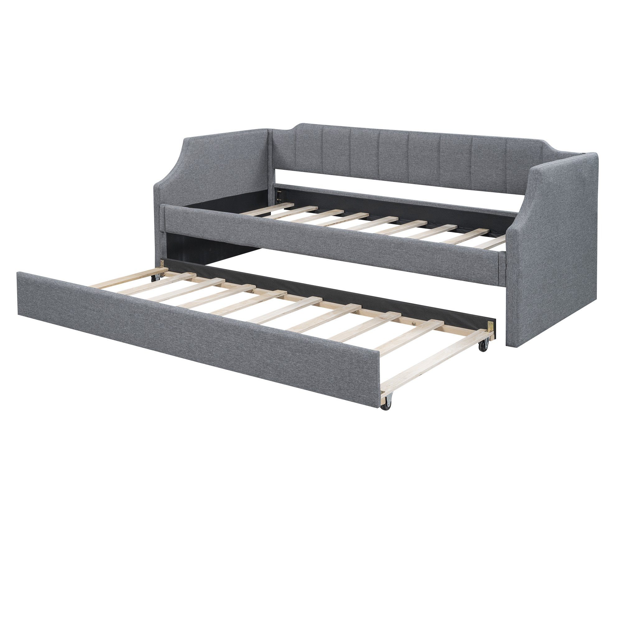 HAUSS SPOLE Schlafsofa Schlafsofa Holzbett Schiebebett Kinderbett Einzelbett, Gepolstertes Single Daybed mit Rollbett, Ohne Matratze, Ohne Matratze
