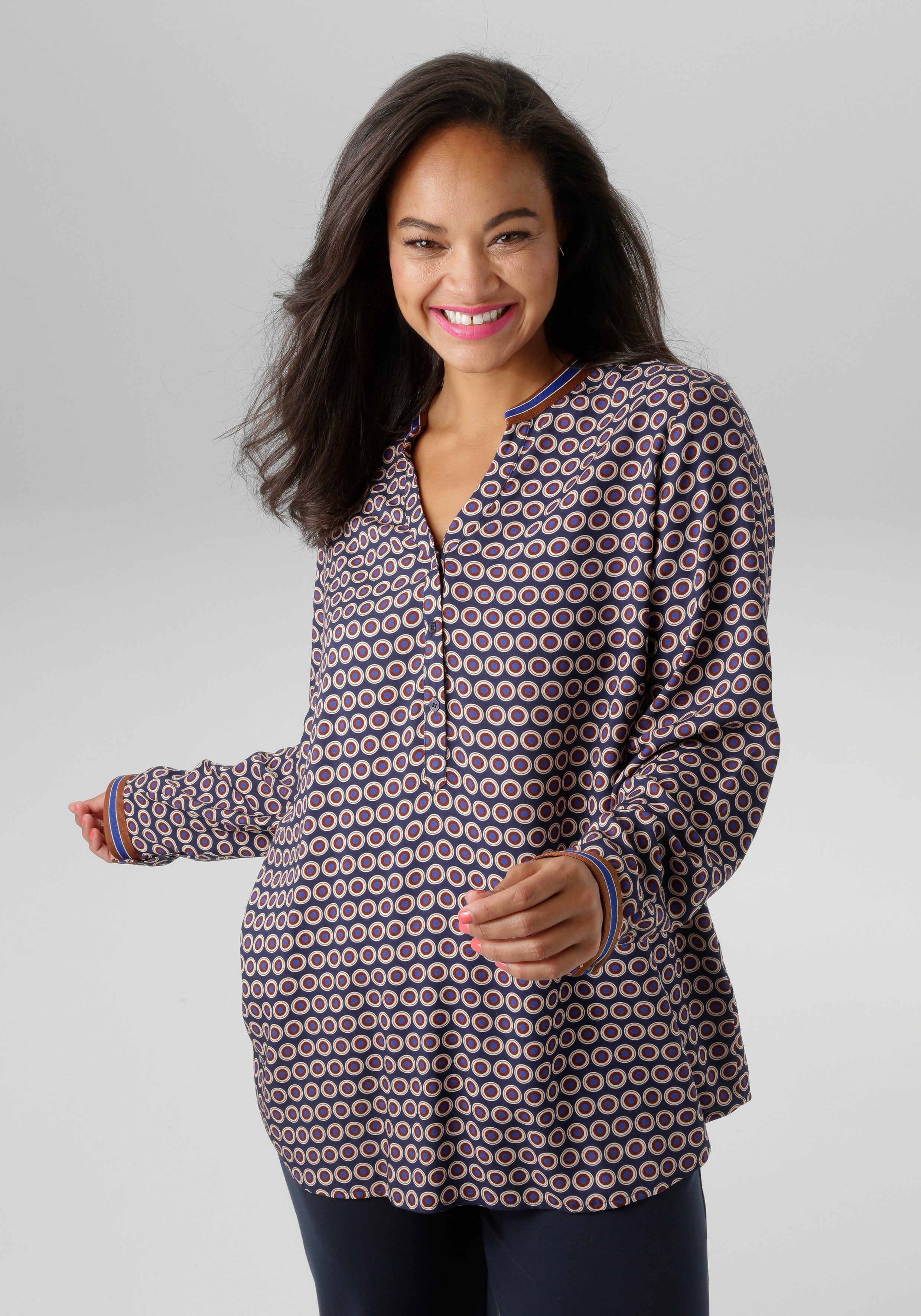 Aniston PLUS Schlupfbluse extravaganter, graphischer Druck günstig online kaufen