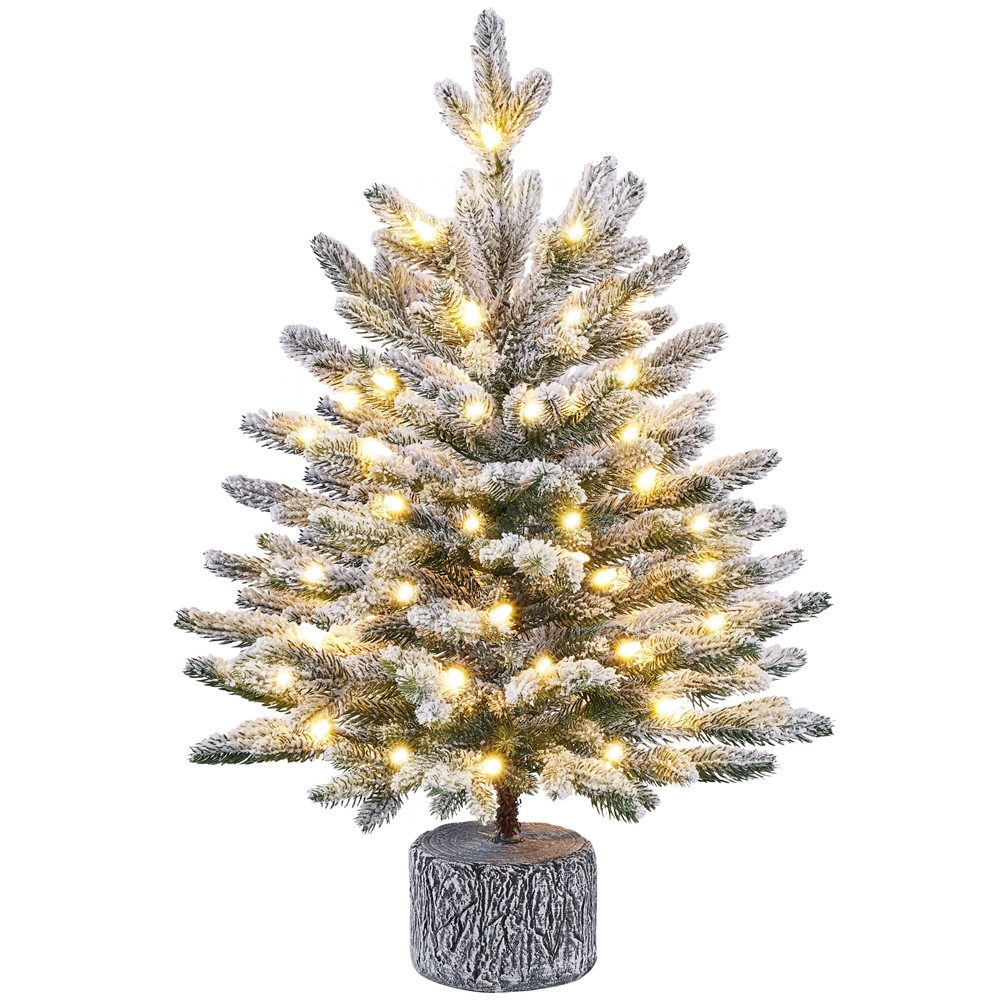 Yaheetech Künstlicher Weihnachtsbaum 61/92 cm (H), Mini Christbaum mit LED-Lichtern in Warmweiß und 262 Spitzen