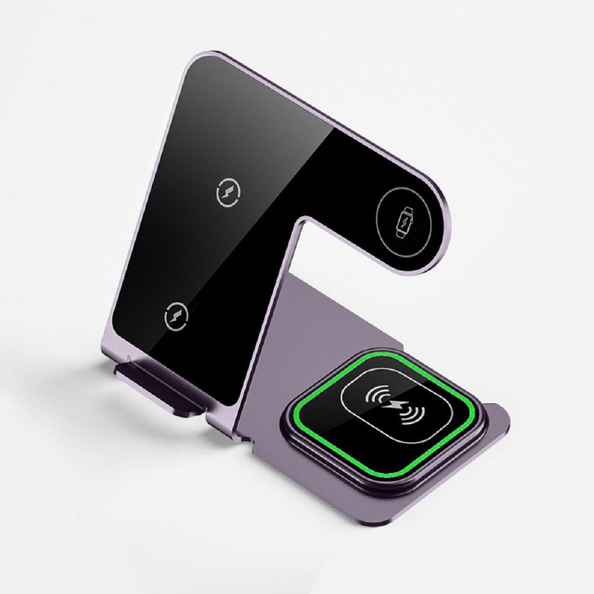 VEGER 3in1 Akku-Ladestation Smartphone, kabellose Grau Ladestation Watch, Airpods Apple