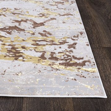 Designteppich Modern Teppich für Wohnzimmer - Beige Creme mit Gold, Mazovia, 80 x 150 cm, Glänzende Abstrakt Marmor, Höhe 10 mm, Kurzflor - niedrige Florhöhe, Weich, Pflegeleicht, Weich, Pflegeleicht