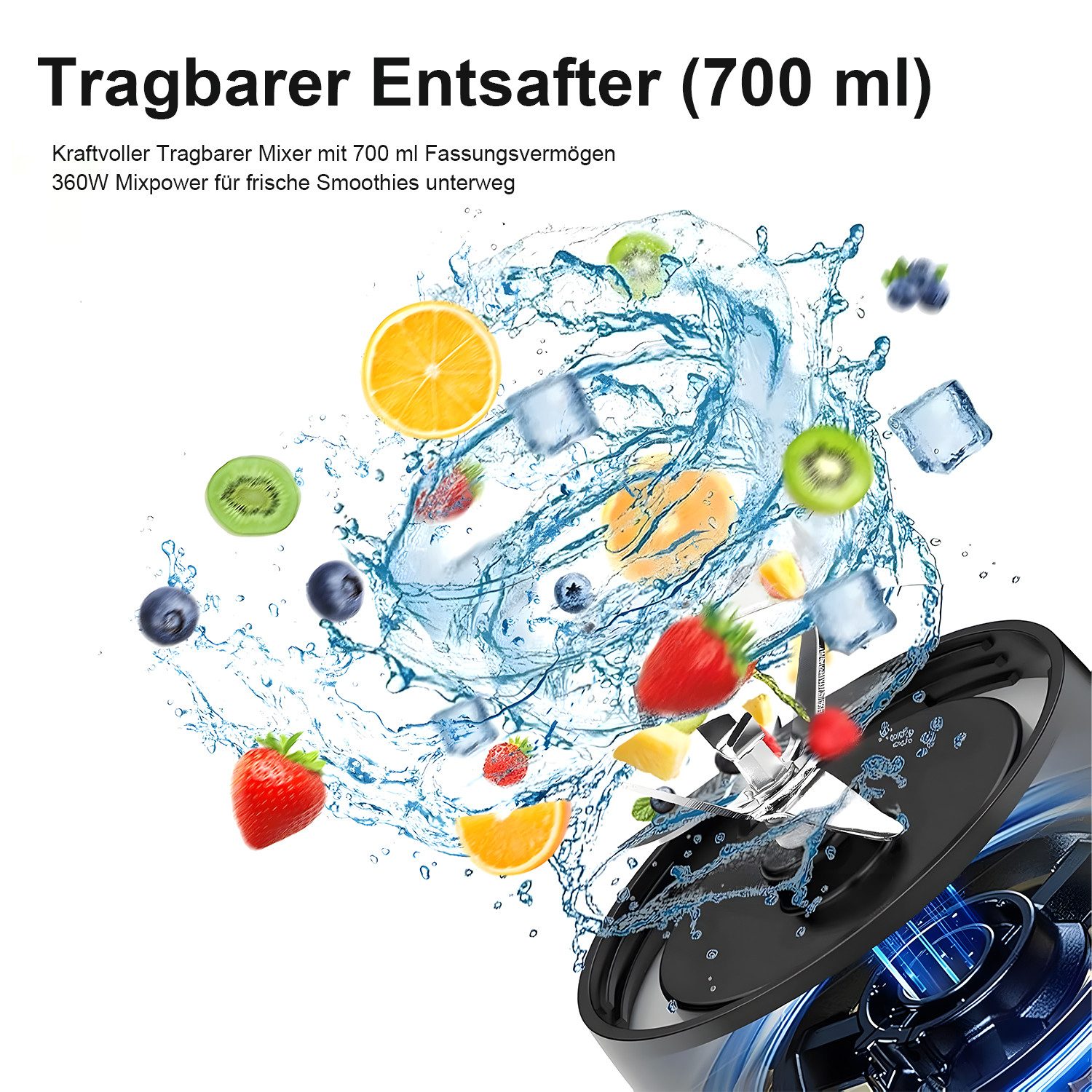 AIMAX Akku-Smoothie-Maker Tragbarer Mixer 700ml Mini Standmixer to Go - 6 Klingen Smoothie Maker, USB Shaker Bottle für Saft, für Küche, Reise, Büro, Fitness, Camper